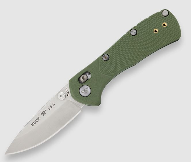 Buck Knives 0790GRS1-B, 790 Mini Range Pro, Satin finished drop point, Green glass filled nylon textured handles
