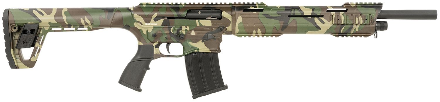Tisas TAR M81 Semi-Auto Shotgun 21000167, 18.50", 3" Chmbr, M81 Woodland Camo Adjustable Synthetic Stock, 5 Rds