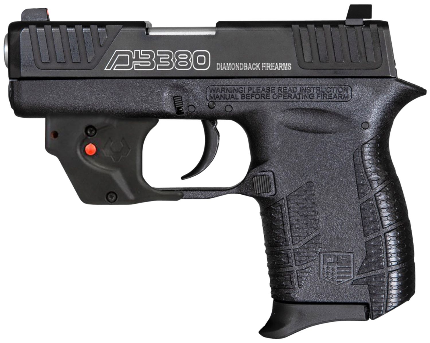 Diamondback DB380 Gen4 w/Laser Pistol DB0101E002, 380 ACP, 2.80in, Mint Polymer Frame w/Beavertail & Grips, Mint Finish, 6 Rds