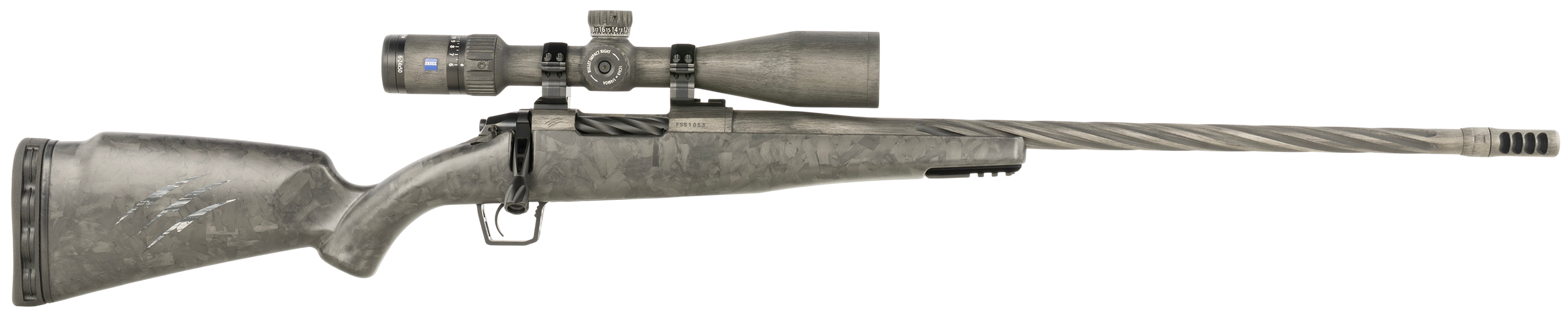 Fierce Twisted Rogue Bolt Action Rifle TWROG65PRC22DGZ, 6.5 PRC, 22", Fixed Black Matrix Carbon Fiber Stock, Zeiss V4 6-24x50 ZBI Color Match, 3 Rds