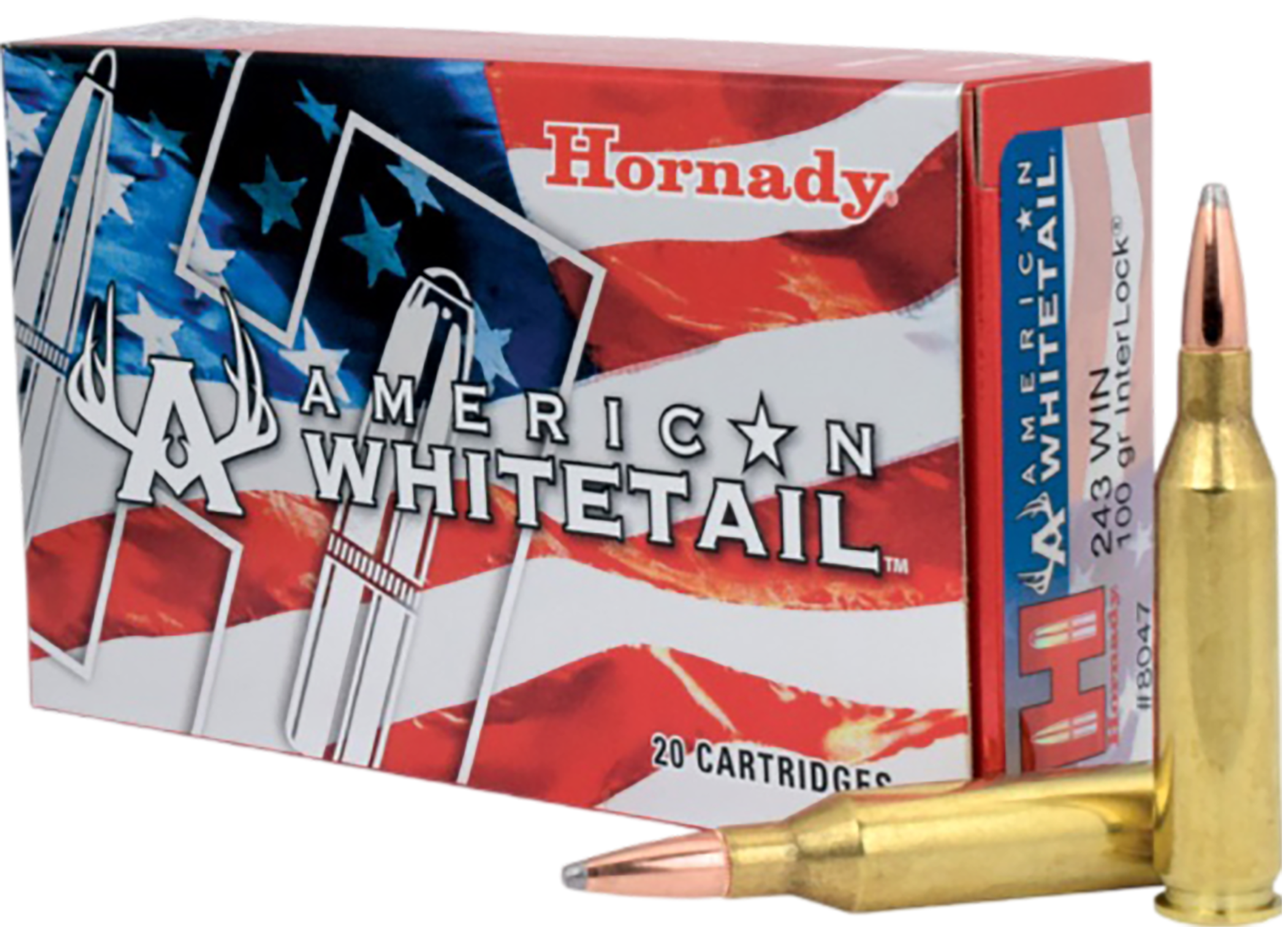 Hornady American Whitetail Rifle Ammunition 8047, 243 Winchester, Soft Point (SP), 100 GR, 2960 fps, 20 Rd/bx