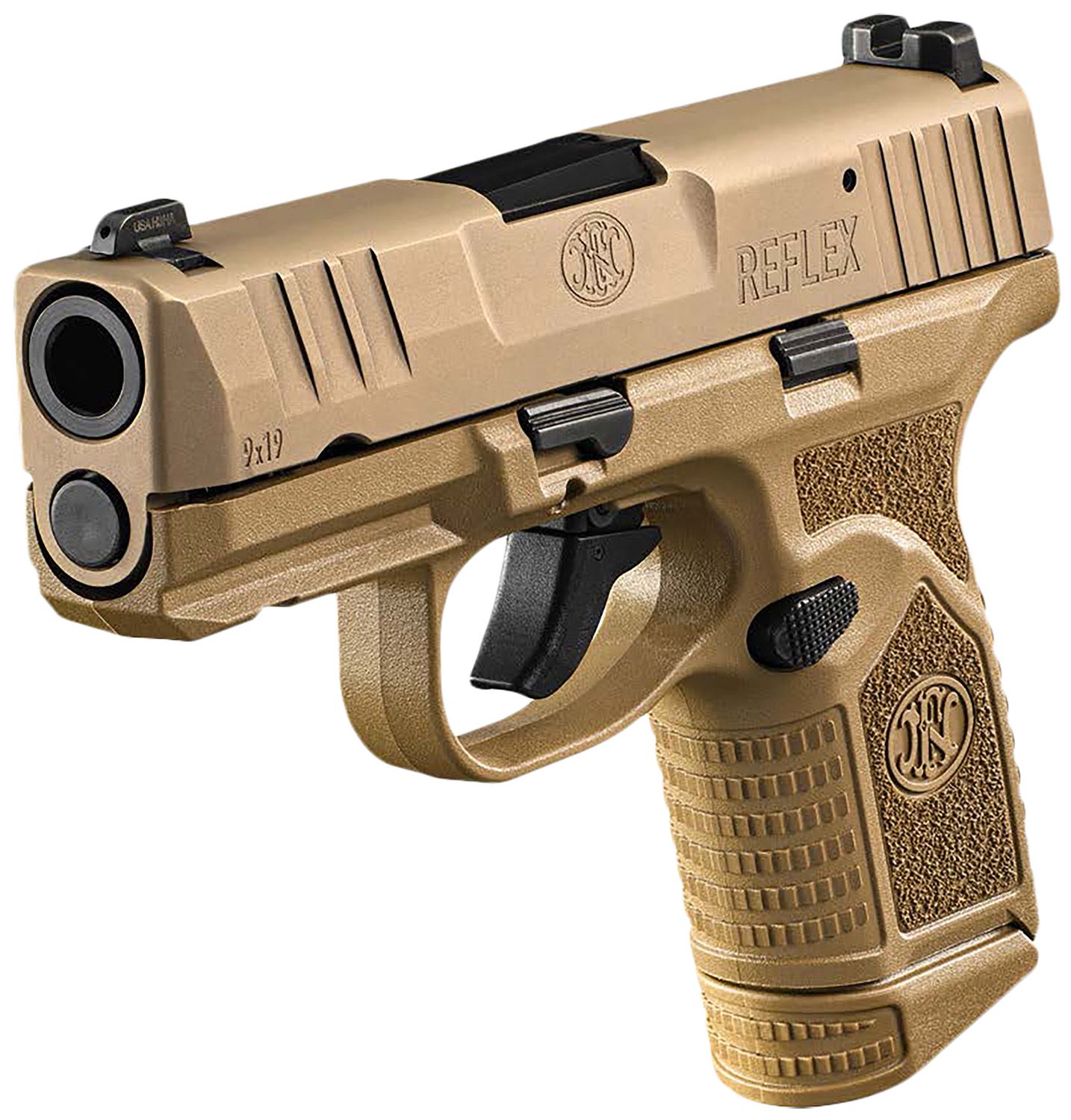 FN Herstal Reflex Pistol 66101417, 9mm Luger, 3.30in, FDE Stippled, Flat Dark Earth Finish, 15 Rds
