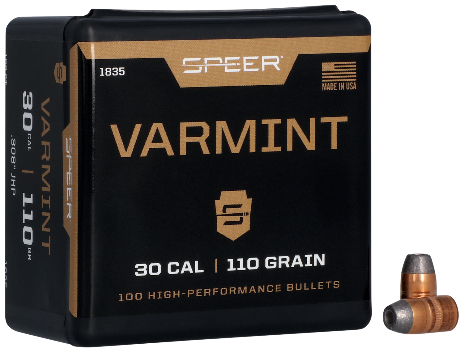 Speer 30 Caliber 110 Grain Hollow Point 100/Box (1835), Not Loaded