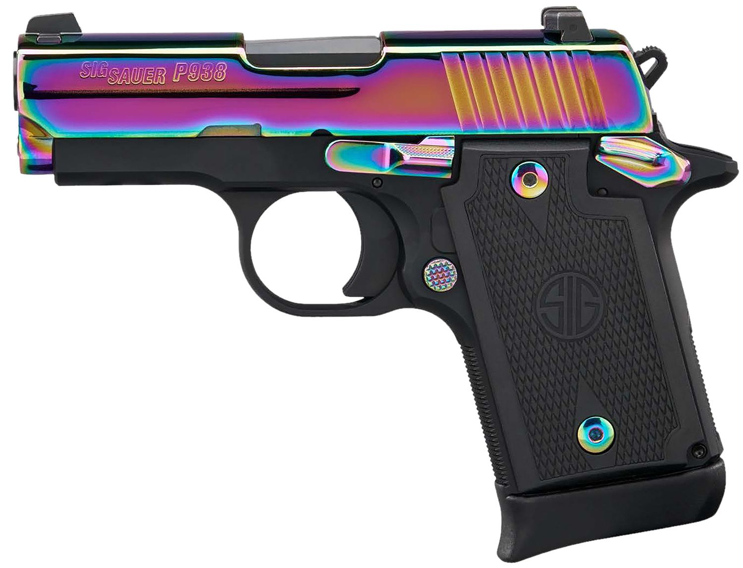 Sigarms P938 Pistol 9389RBT2AMBI, 9mm Luger, 3in, Black Hogue G10, Black Anodized Finish, 7 Rds