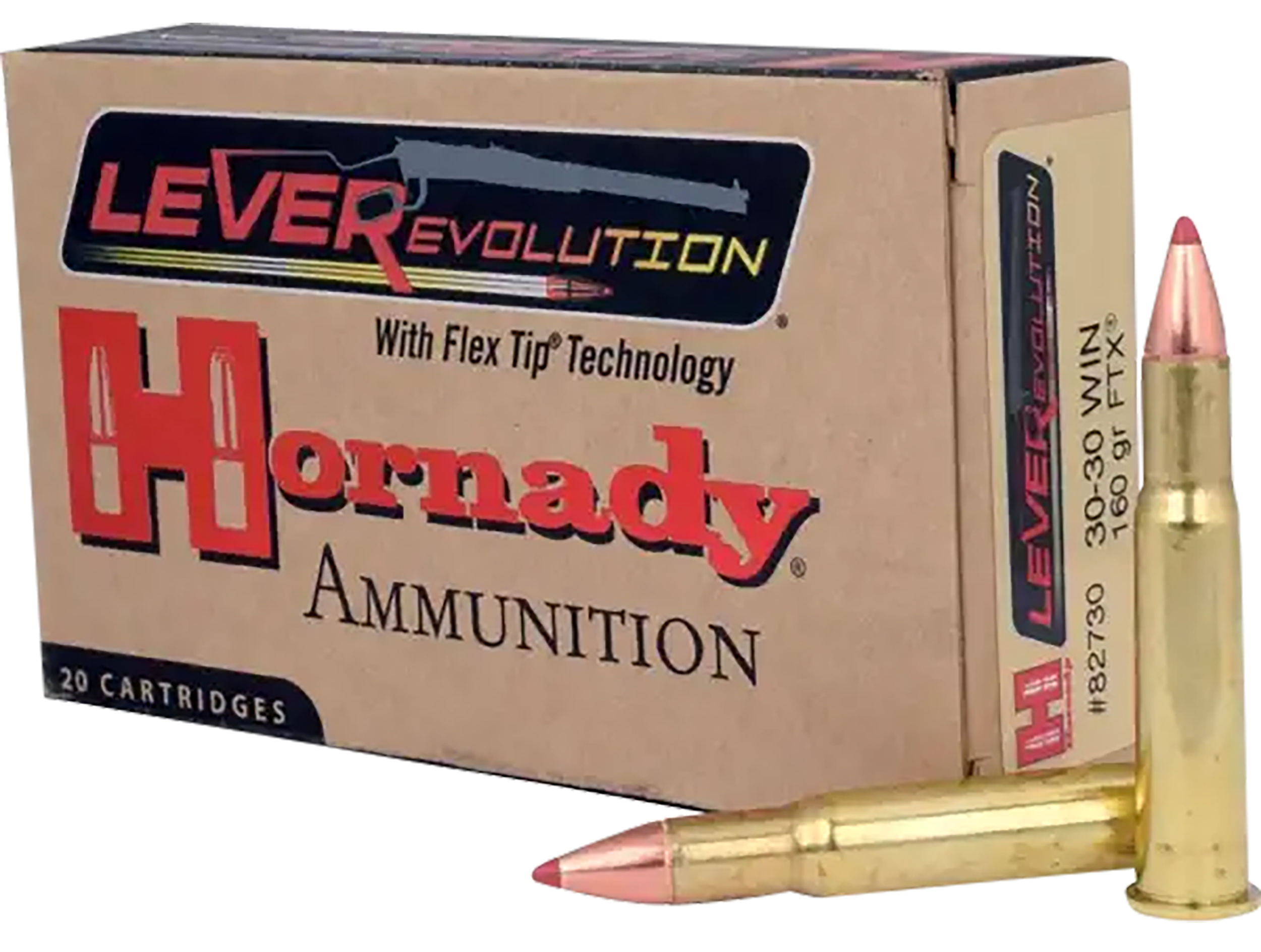 Hornady LeveRevolution Rifle Ammunition 82730, 30-30 Winchester, Flex Tip, 160 GR, 2400 fps, 20 Rd/bx