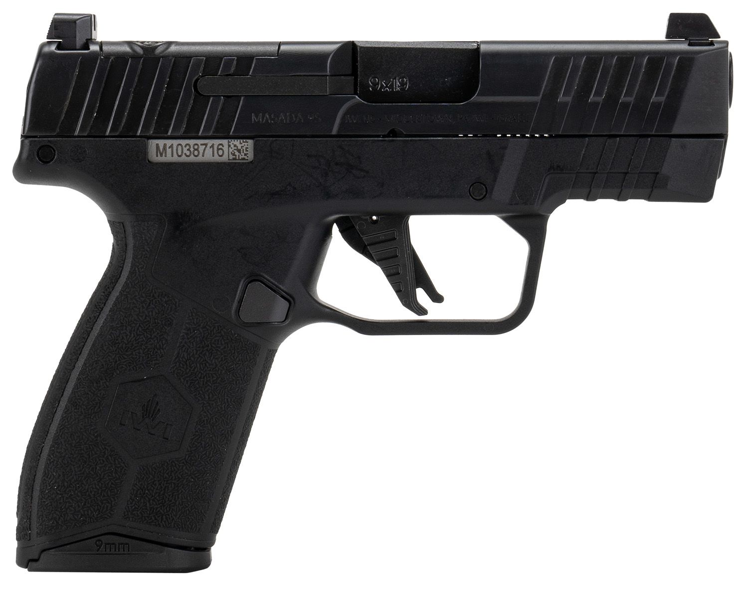 Israeli Weapon Industries MASADA Slim Elite Optic Ready Pistol M9SLIM13E, 9mm Luger, 3.10in, Black Textured Grips, Black Finish, 13 Rds