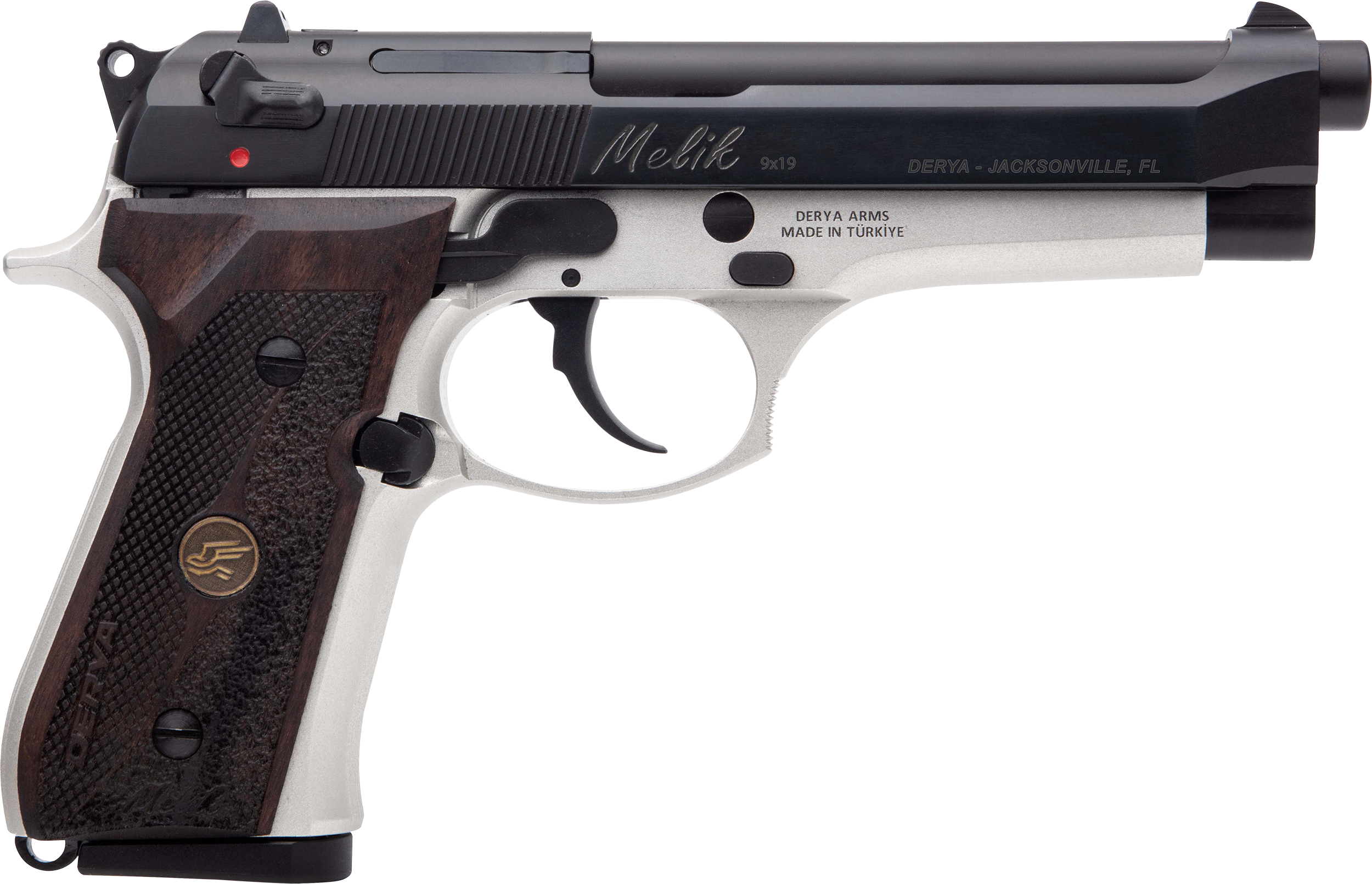 Derya Melik Two Tone Pistol MELIK9TTTR, 9mm, 4.90in, Dark Walnut