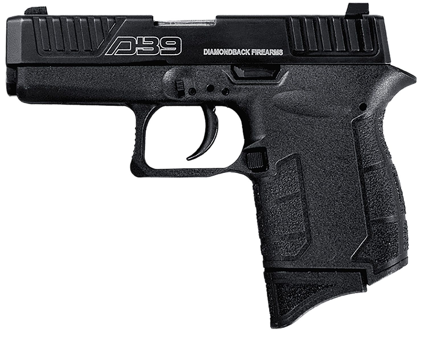 Diamondback DB9 Gen4 Pistol DB0200P001, 9mm Luger, 3.10in, Black Polymer Frame w/Beavertail & Grips, Black Finish, 6 Rds