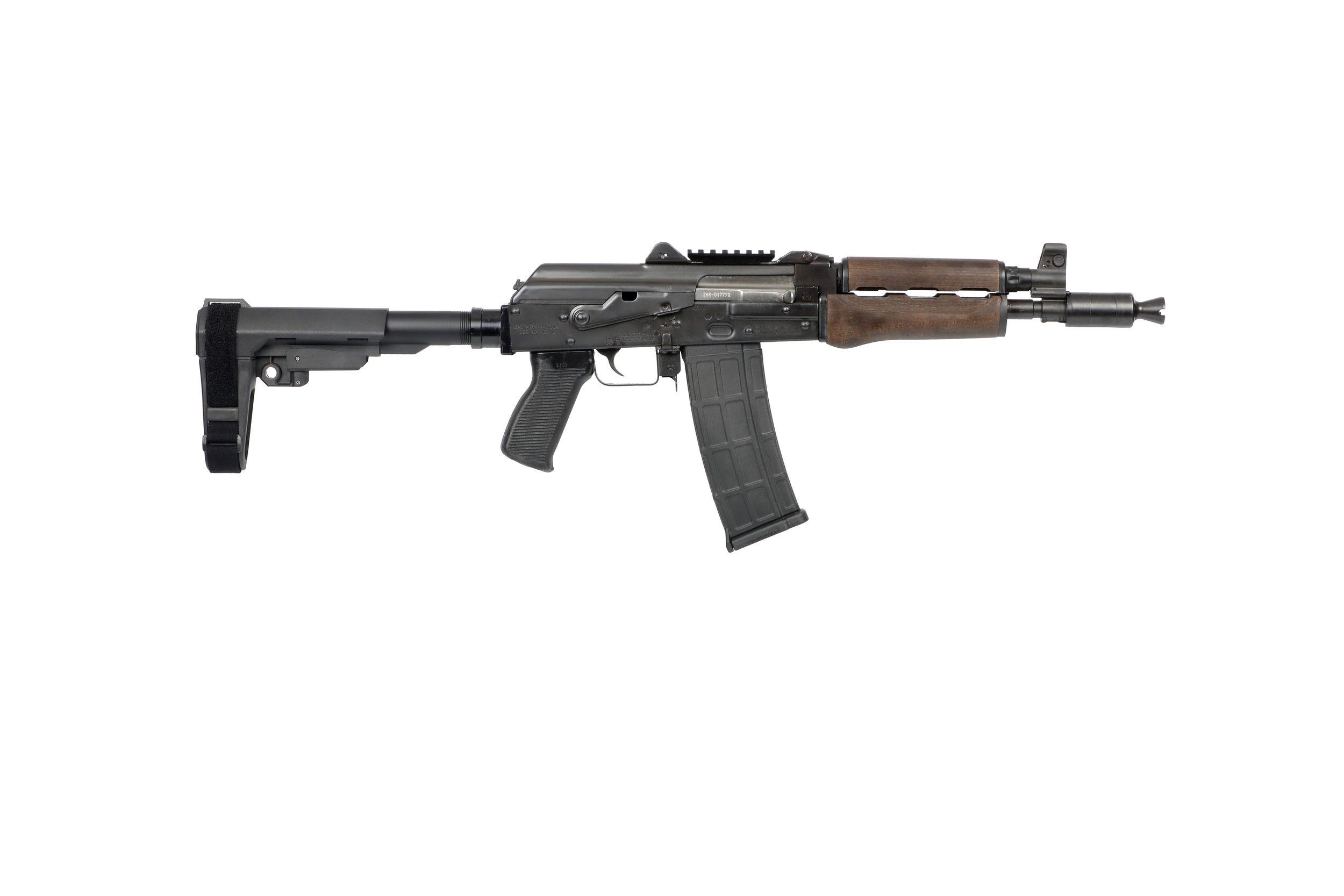 Zastava ZPAP M85 Pistol ZP85556TAB, 5.56 NATO, 10in, Dark Walnut Furniture, SB Tactical Brace, 30 Rds