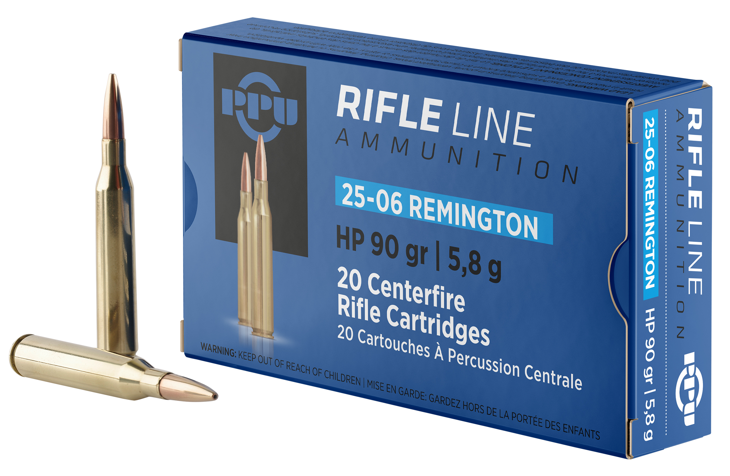 PPU Standard Home Defense Rifle Ammunition PP2506H, 25-06 Remington, HP, 90 GR, 3398 fps, 20 Rds/bx