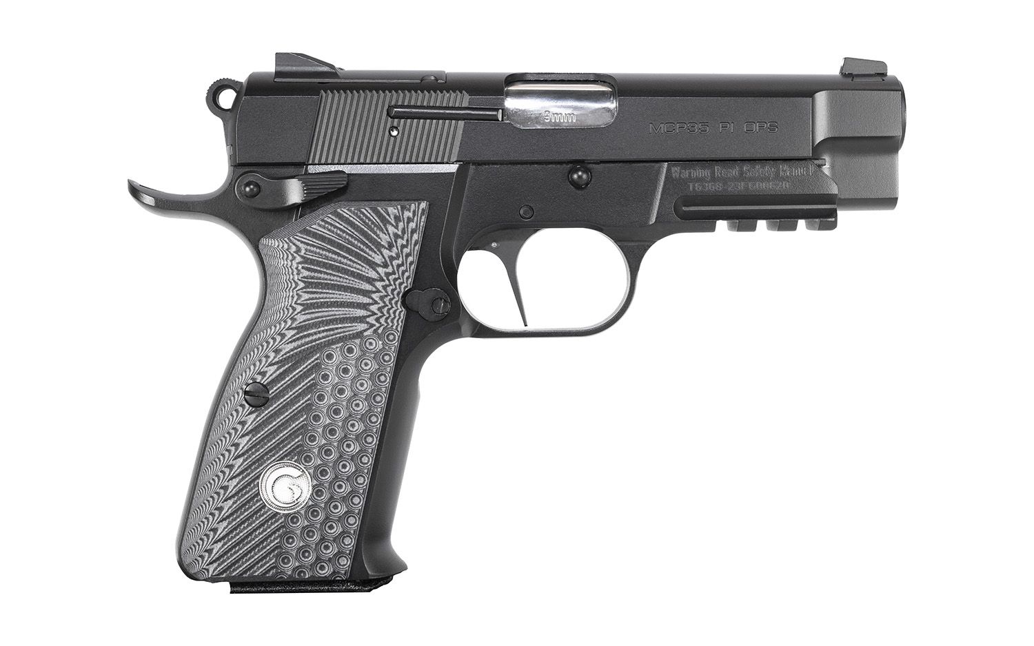 EAA MCP 35 PI OPS Optic Ready Pistol 390446, 9mm Luger, 3.88in, Matte Black Steel Frame w/Accessory Rail & Beavertail Black Textured G10 Grips, Matte Black Finish, 15 Rds