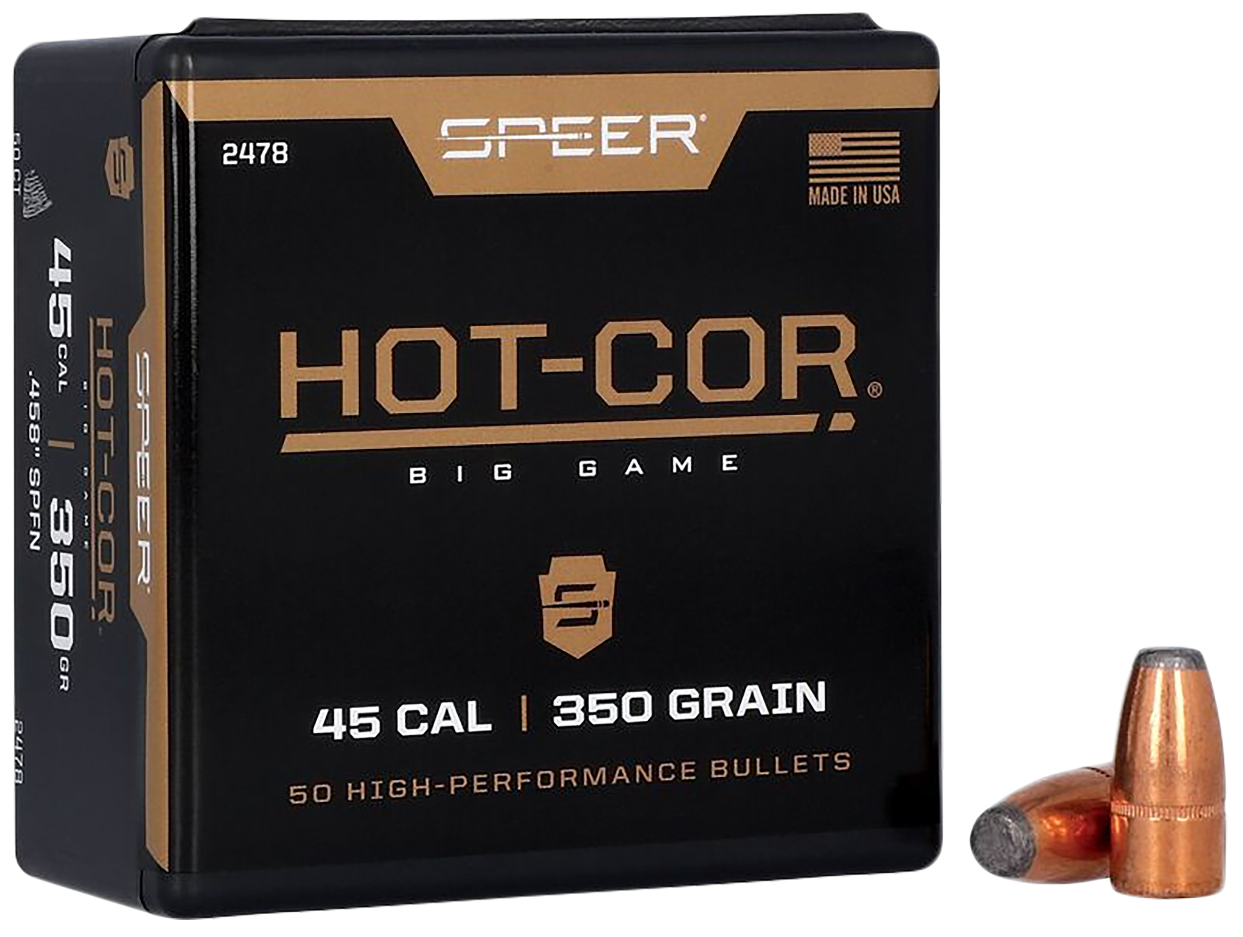 Speer 45 Caliber 350 Grain Flat Nose 50/Box (2478), Not Loaded