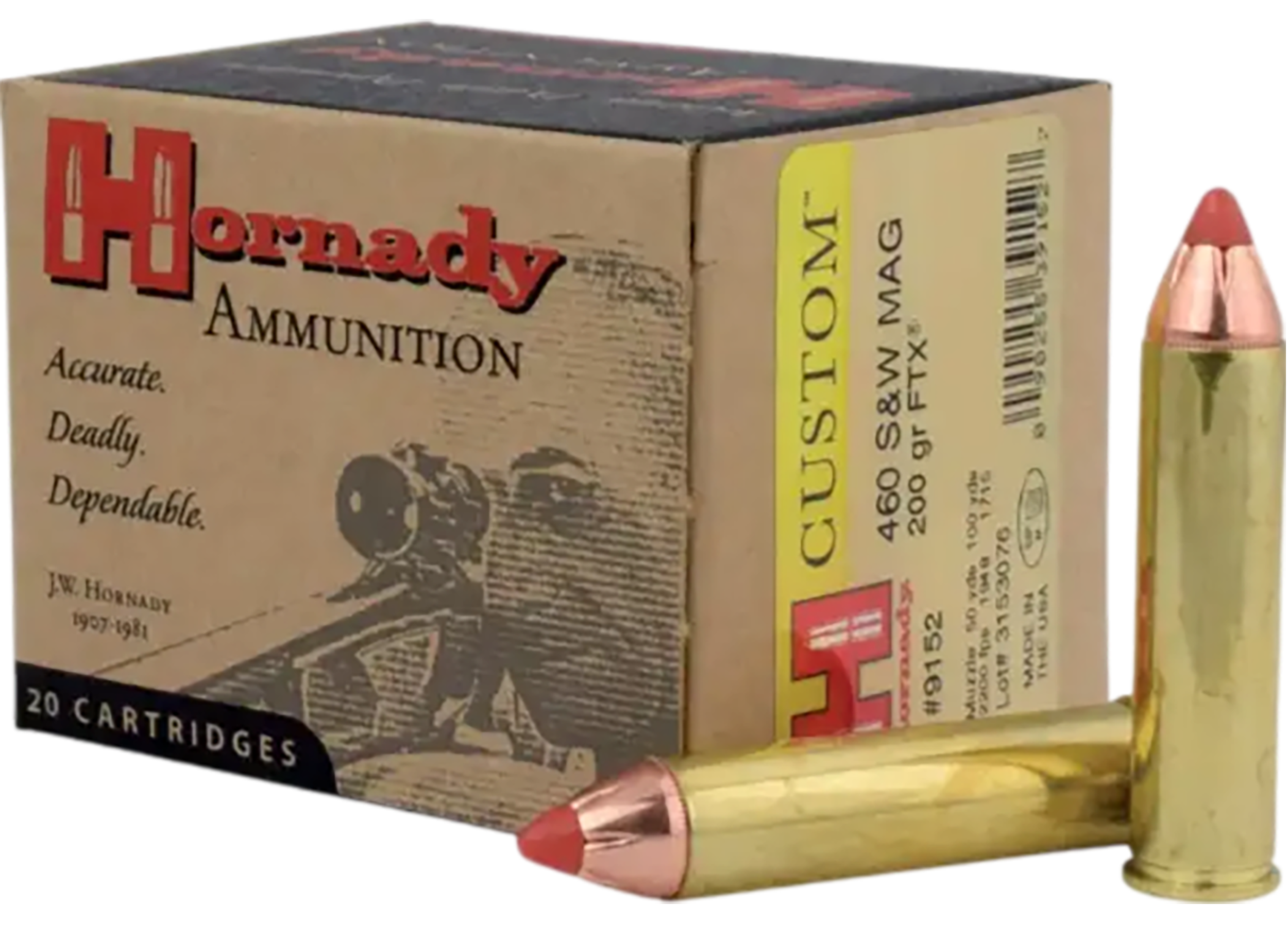 Hornady Custom Handgun Ammunition 9152, 460 S&W,  Flex Tip eXpanding (FTX), 200 GR, 2200 fps, 20 Rd/bx