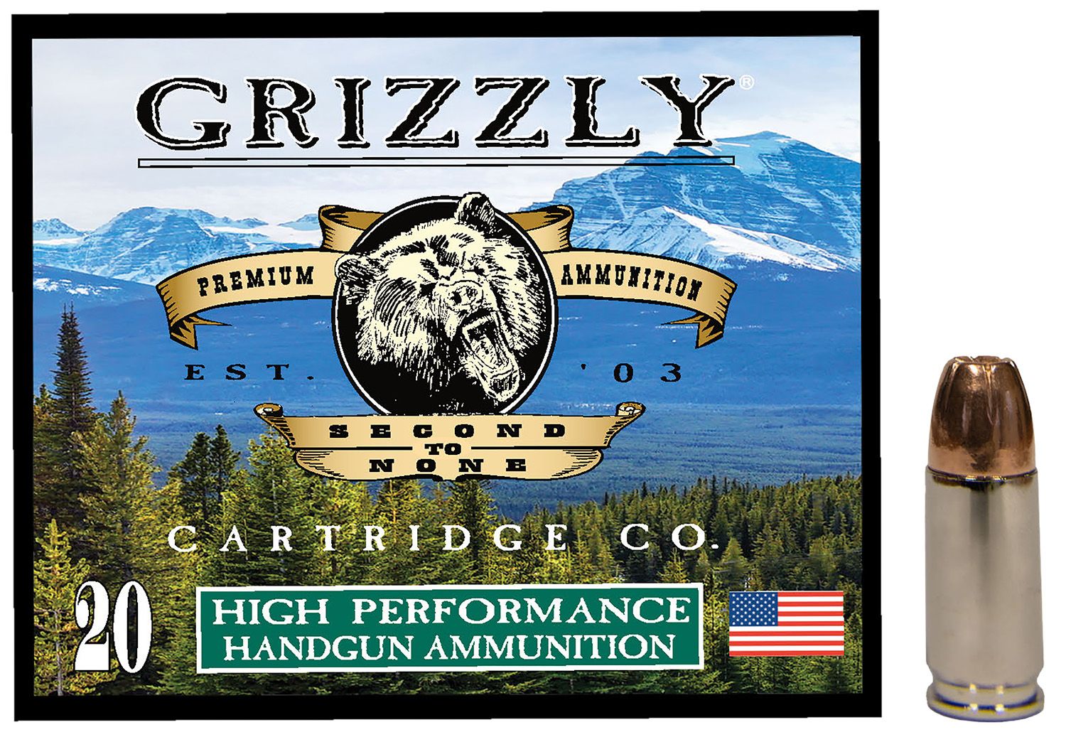 Grizzly Ammunition High Performance Pistol Ammunition GC9MM1, 9mm, Jacketed Hollow Point (JHP), 115  GR, 1250  fps, 20 Rd/bx