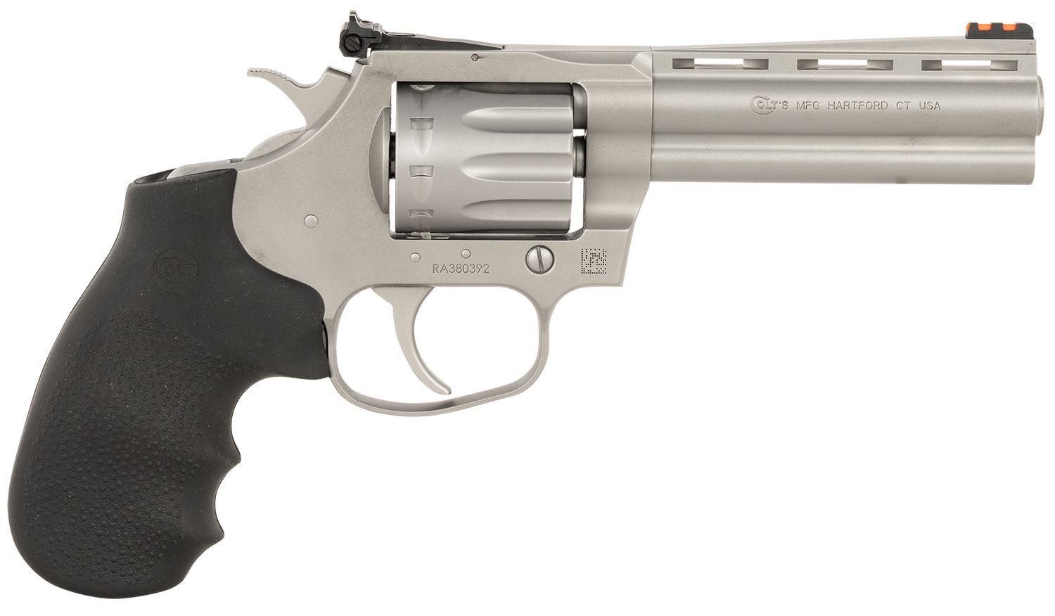 Colt King Cobra Target Revolver KCOBRA22-SM4RFO, 22 LR, 4.25in, Black Hogue Overmolded Grips, Stainless Steel Frame Finish, 6 Rds