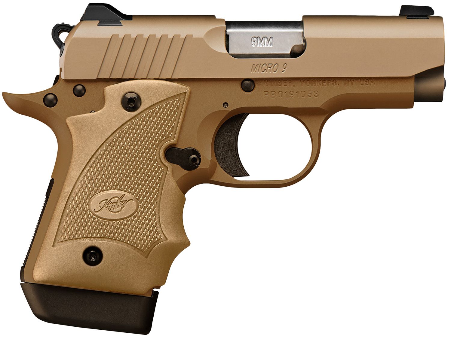 Kimber Micro 9 MC TP Pistol 3300247, 9mm Luger, 3.15in, nc 3300247 Micro 9 MC TP 9mm 7+1 3.15" KimPro Black Stainless Steel Slide KimPro Gray Desert Tan Grips, KimPro II Desert Tan Finish, 7 Rds
