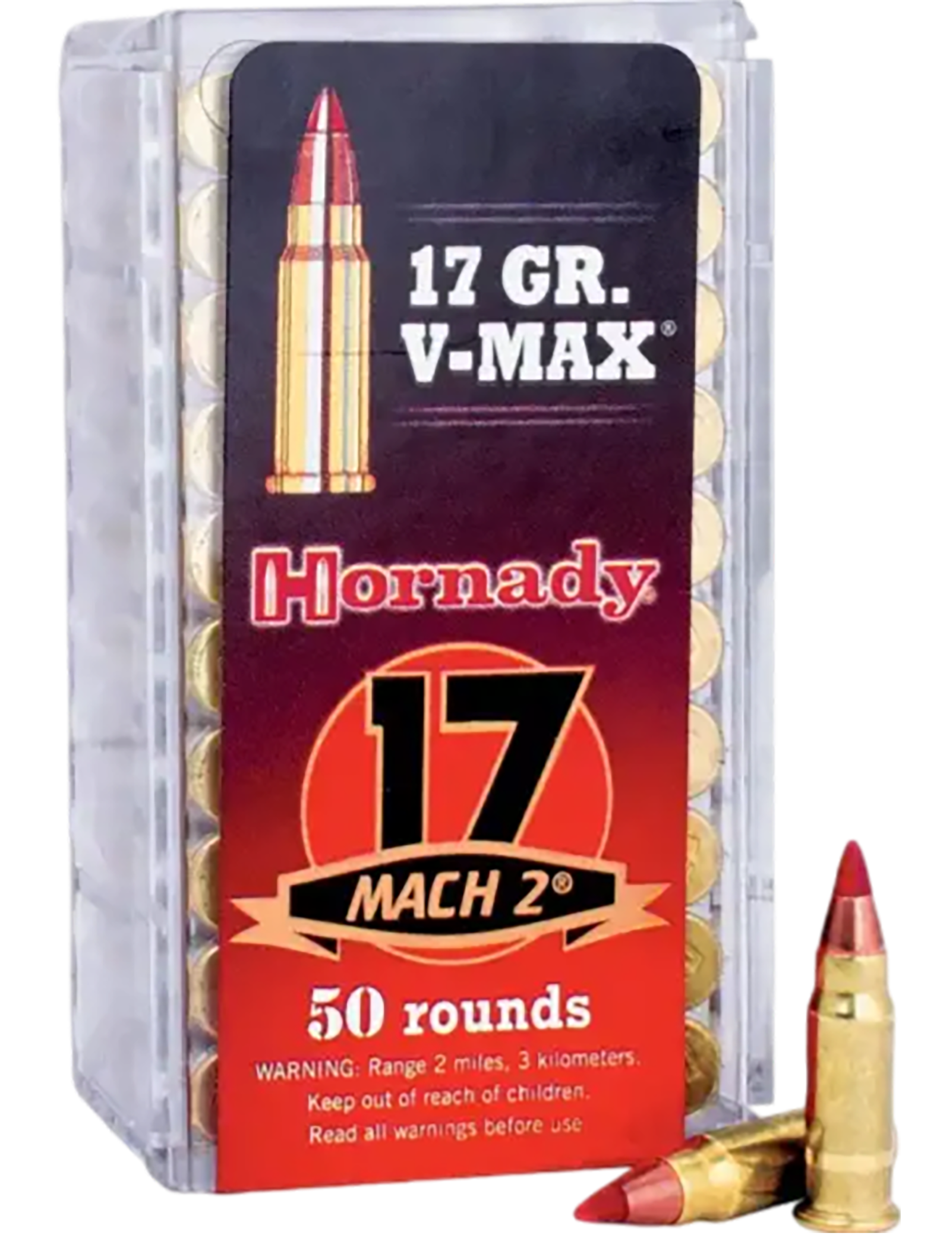 Hornady Varmint Express Rimfire Ammunition 83177, 17 MACH 2, V-Max, 17 GR, 2100 fps, 50 Rd/bx