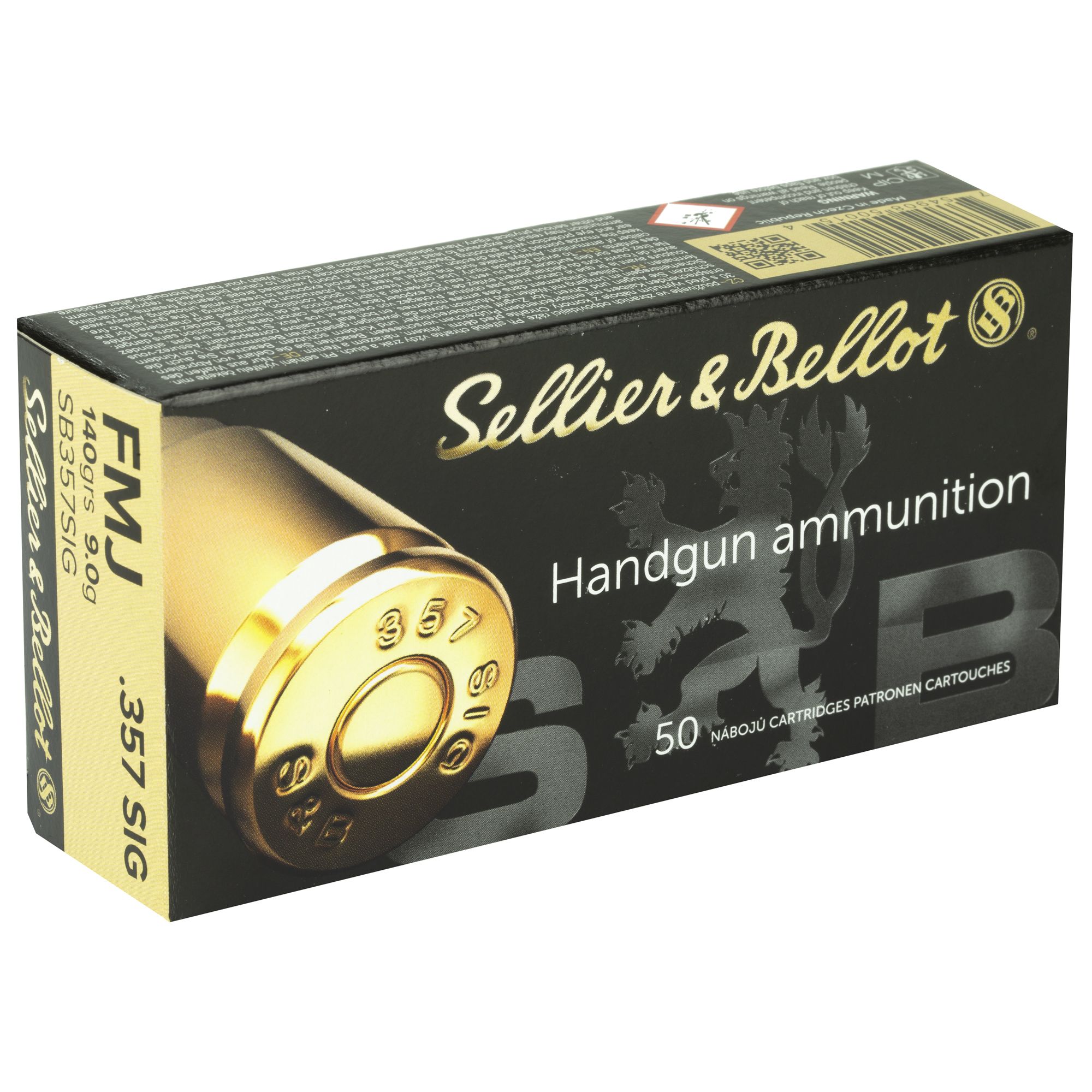 Sellier & Bellot Pistol Ammuntion SB357SIG, 357 Sig Sauer, Full Metal Jacket (FMJ), 140 GR, 1250 fps, 50 Rd/bx