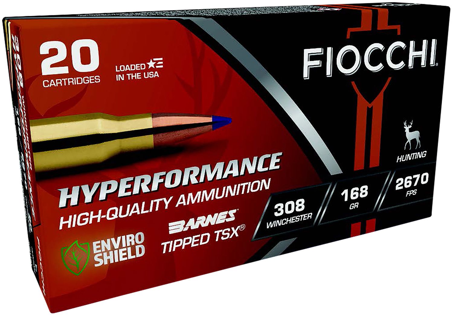 Fiocchi Extrema Hunting  Rifle Ammunition 308TTSX, 308 Winchester/7.62 NATO, Tipped TSX Boat Tail, 168 GR, 2670 fps, 20 Rd/bx