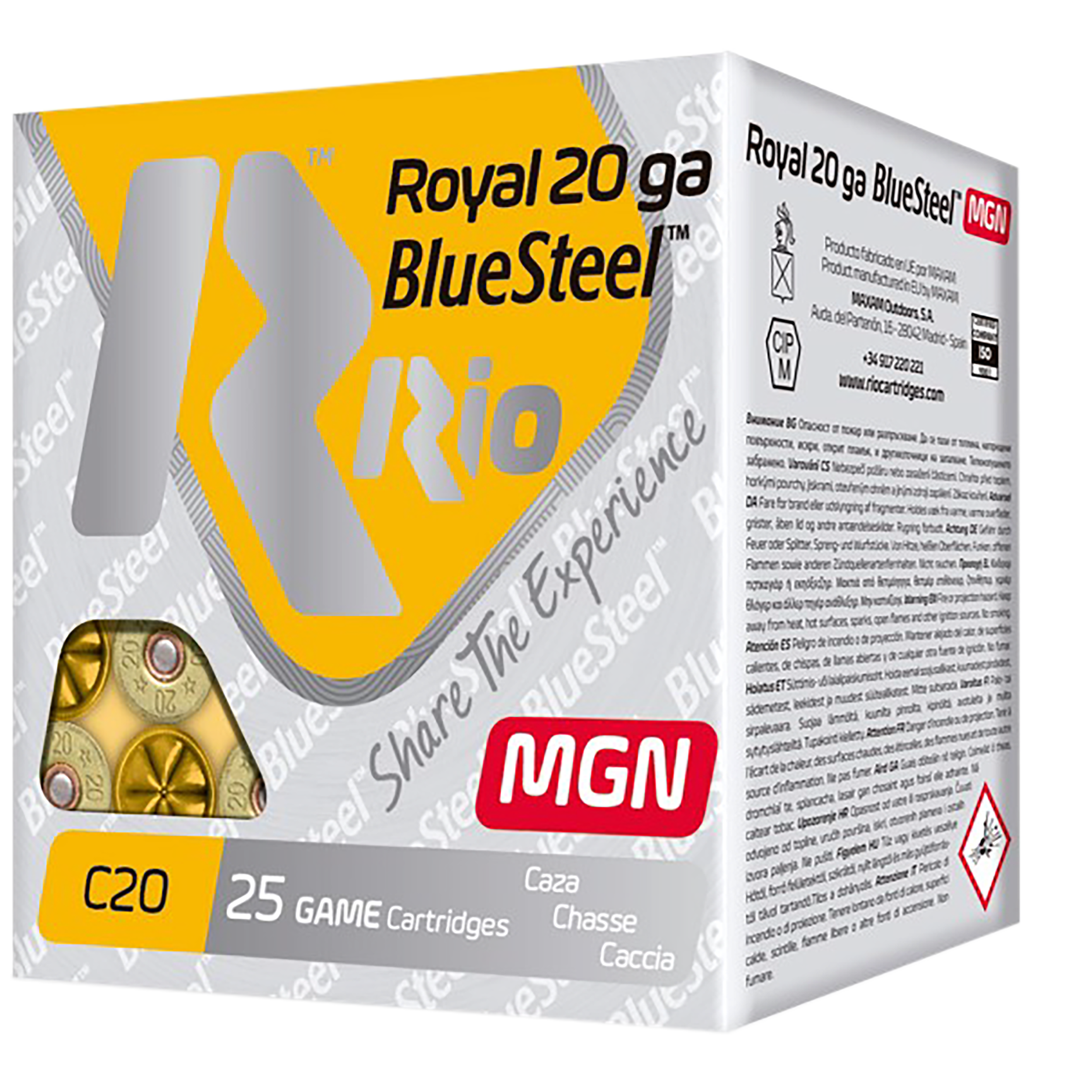Rio Royal BlueSteel Magnum Shotshells RBSM202, 20 Gauge, 3", 1 oz, 1400 fps, #2 Shot, 25 Rd/bx
