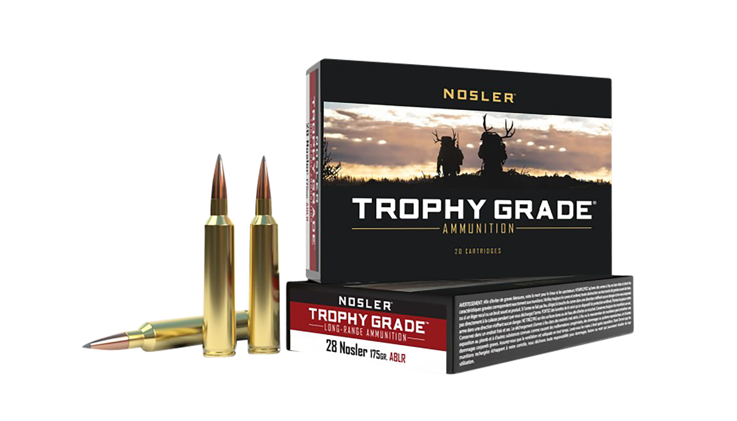 Nosler Trophy Grade Rifle Ammunition 60155, 28 Nosler, AccuBond Long Range, 175 GR, 3125 fps, 20 Rd/Bx
