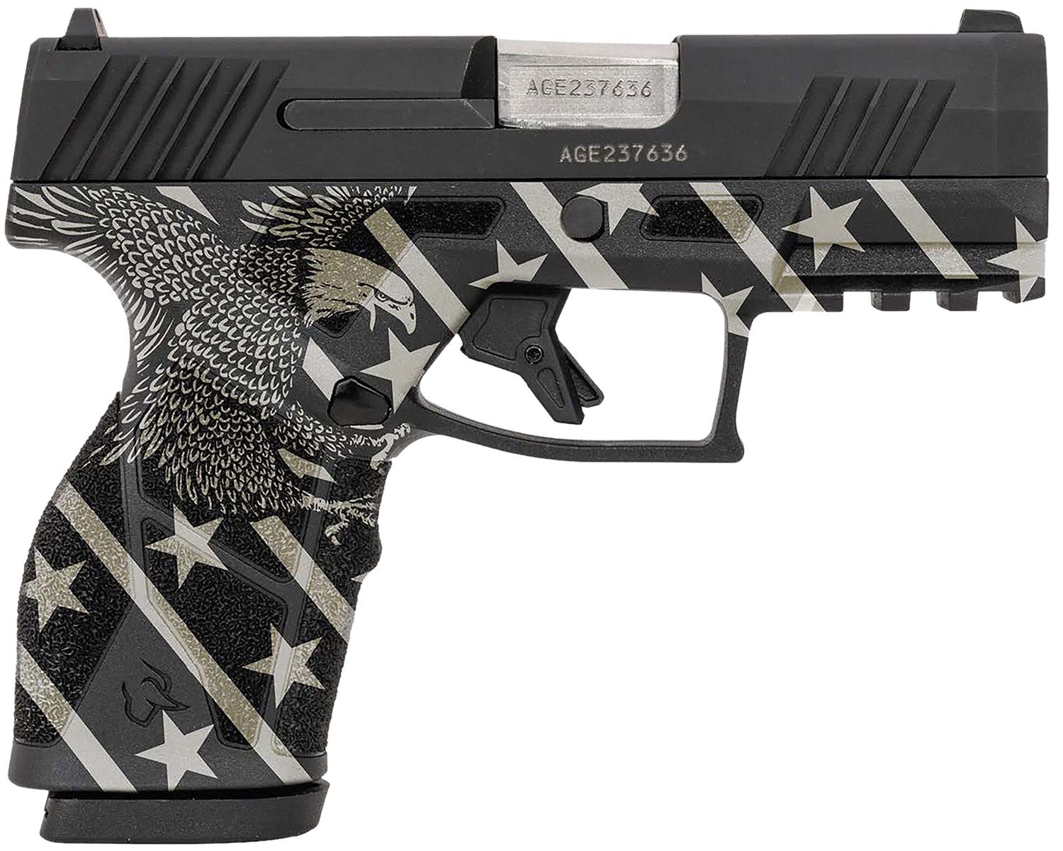 Taurus GX2 Pistol 1-GX2931-EN1, 9mm Luger, 3.38in, Black w/Eagle, Stars & Stripes Finish, 13 Rds