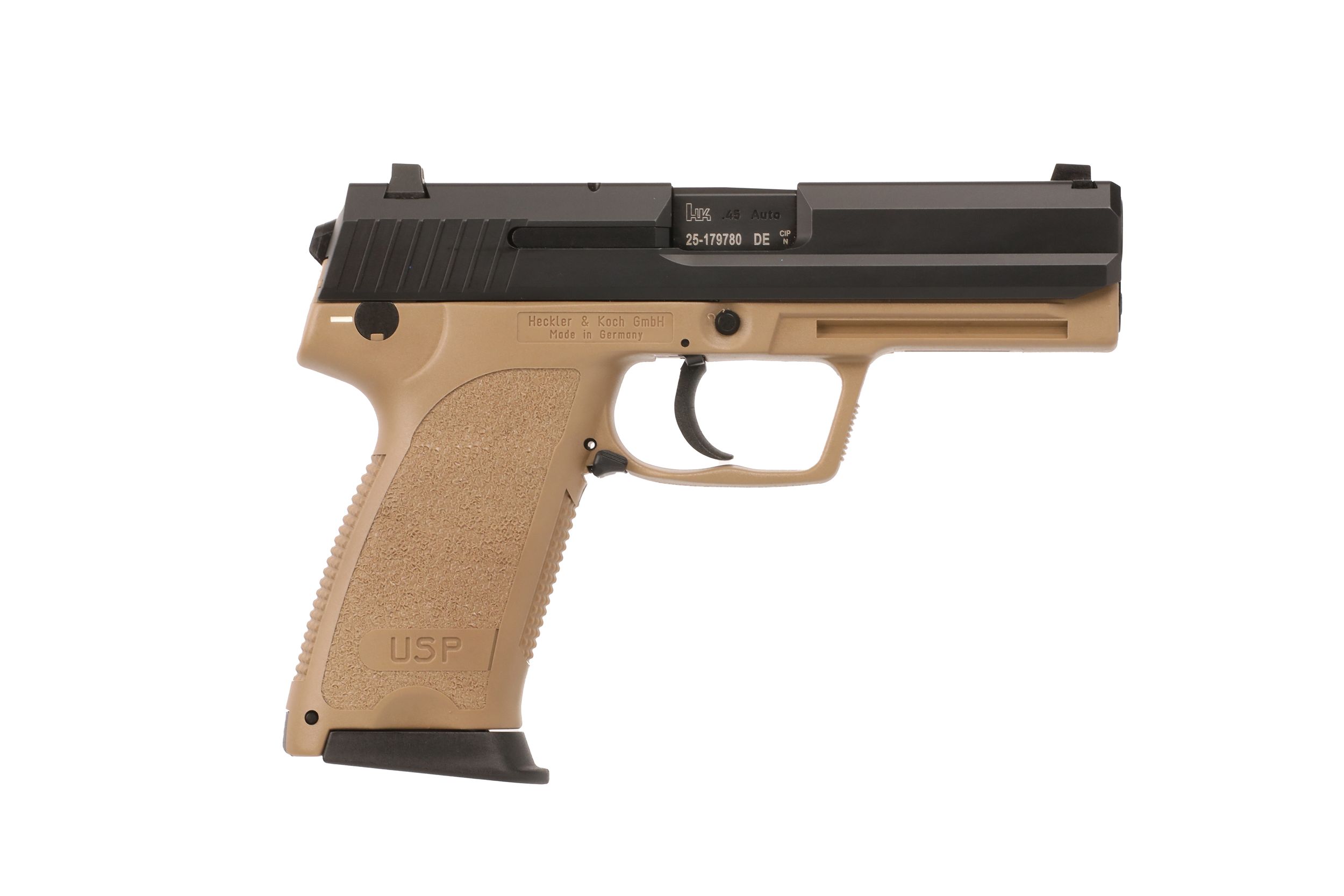 Heckler & Koch USP45 (V7) Pistol 81000908, 45 ACP, 4.41in, FDE Frame Grips, 12 Rds