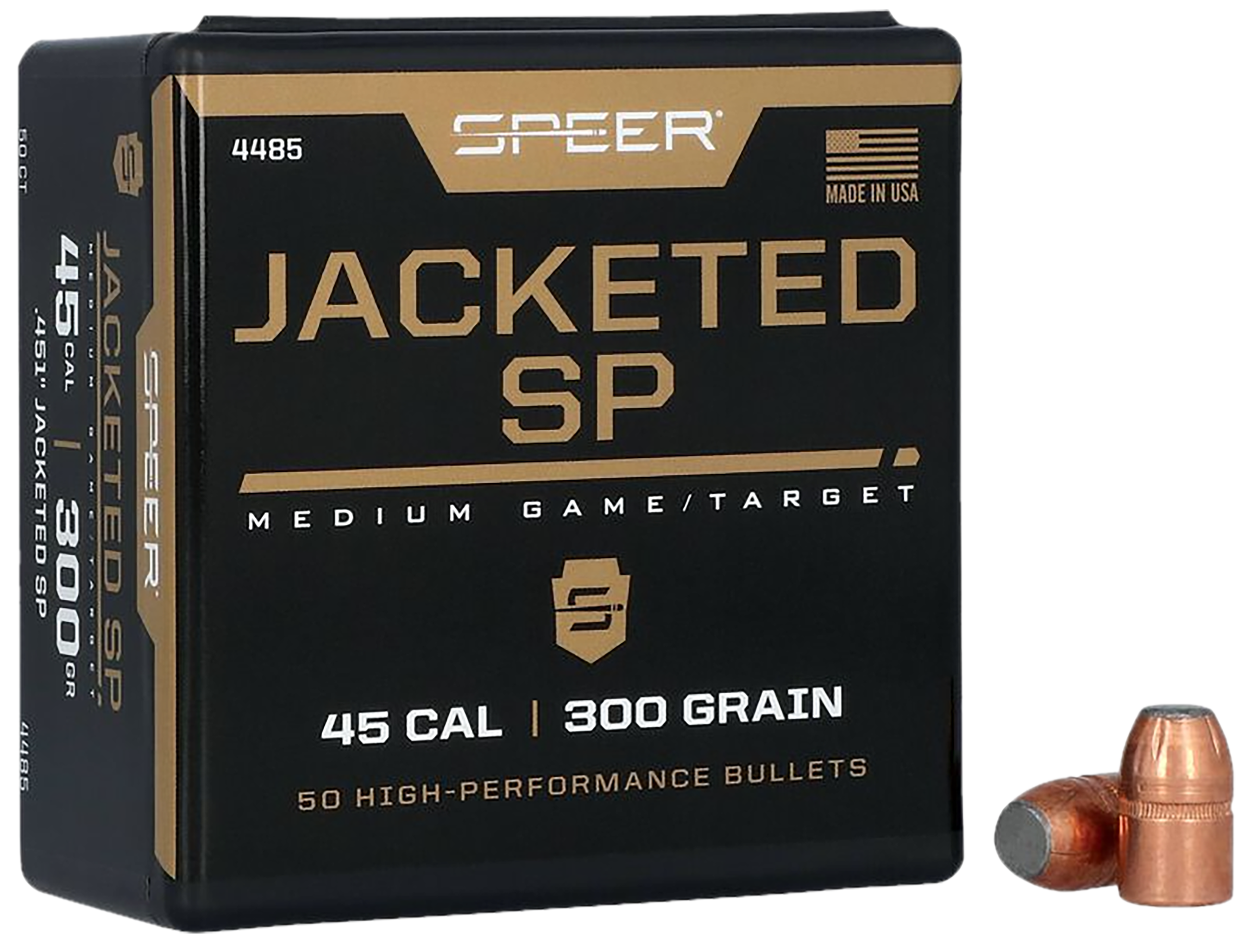 Speer Jacketed Hollow Point Bullet 45 Caliber Revolver 300 Grain 50 Per Box (4485), Not Loaded