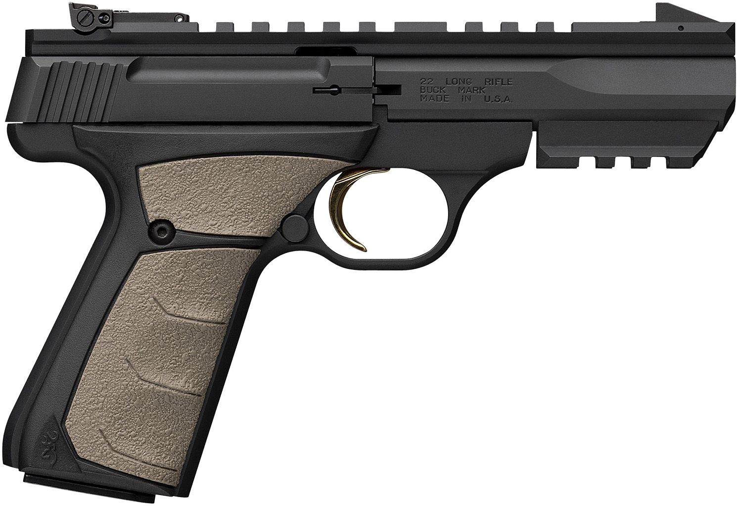 Browning Buck Mark Black Label URX Pistol 051601490, 22 LR, 5.50in, FDE UFX Overmolded Grips, Matte Black Finish, 10 Rds