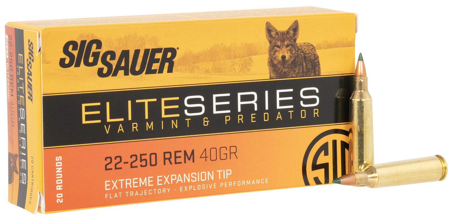 Sigarms Elite Varmint & Predator Rifle Ammunition E225VP4020, 22-250 Rem, Extreme Expansion Tip, 40  GR, 20 Rd/bx