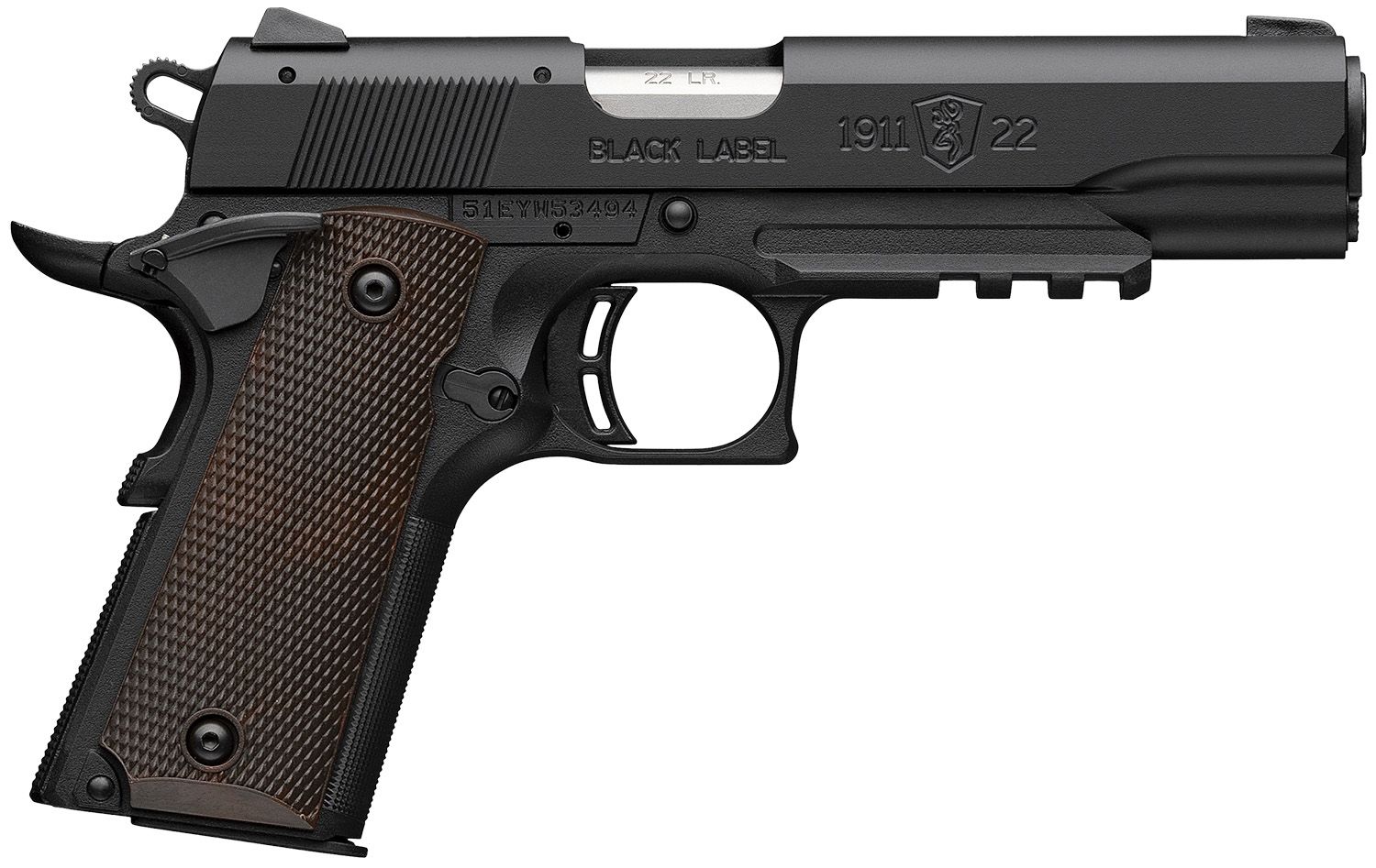 Browning 1911-22 Black Label Pistol 051065490, 22 LR, 4.25in, Brown Composite Grips, Matte Black Finish, 10 Rds