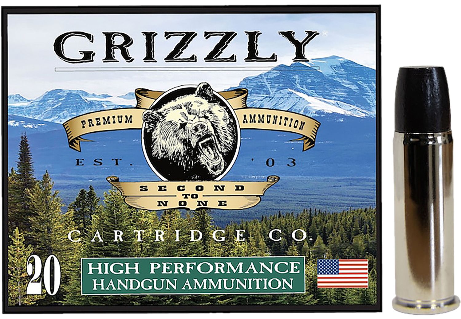 Grizzly Ammunition High Performance Pistol Ammunition GC44M+P1, 44 Mag, Wide Long Nose Gas Check, 355  GR, 1350  fps, 20 Rd/bx