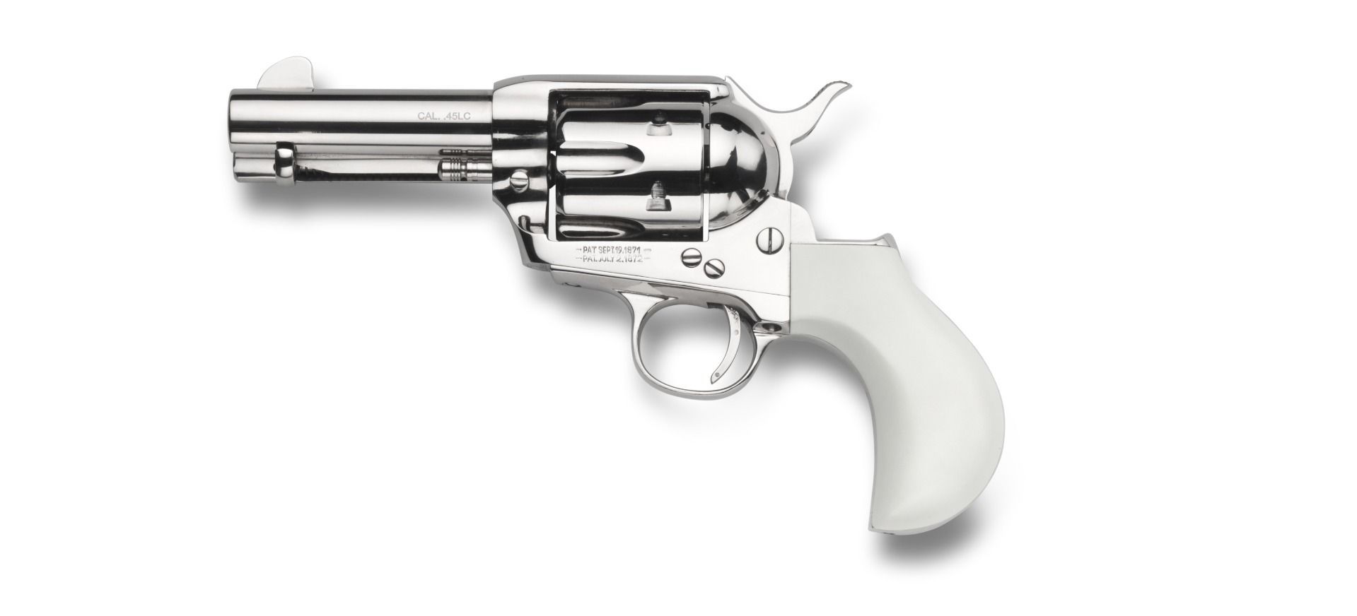 Taylors TC9 1873 Revolver 200111, 9mm, 3.5in, PVC White Ivory Grips, Nickel Finish, 6 Rds