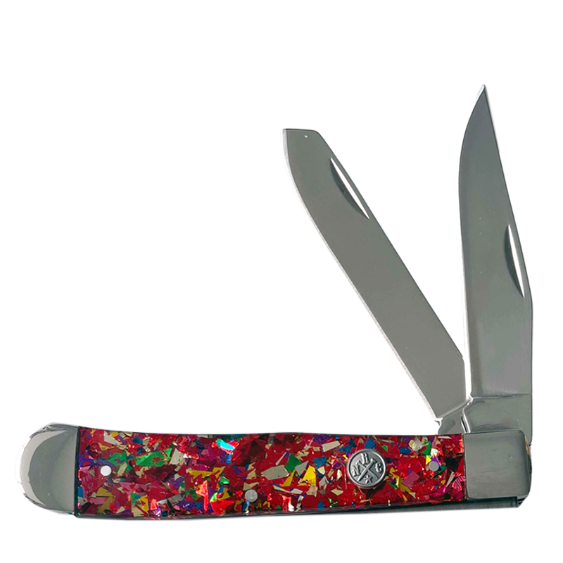 Whiskey Bent Knives Trapper Knife w/Clip Point & Spey Blade, Red Infusion Handle (RN11-80)