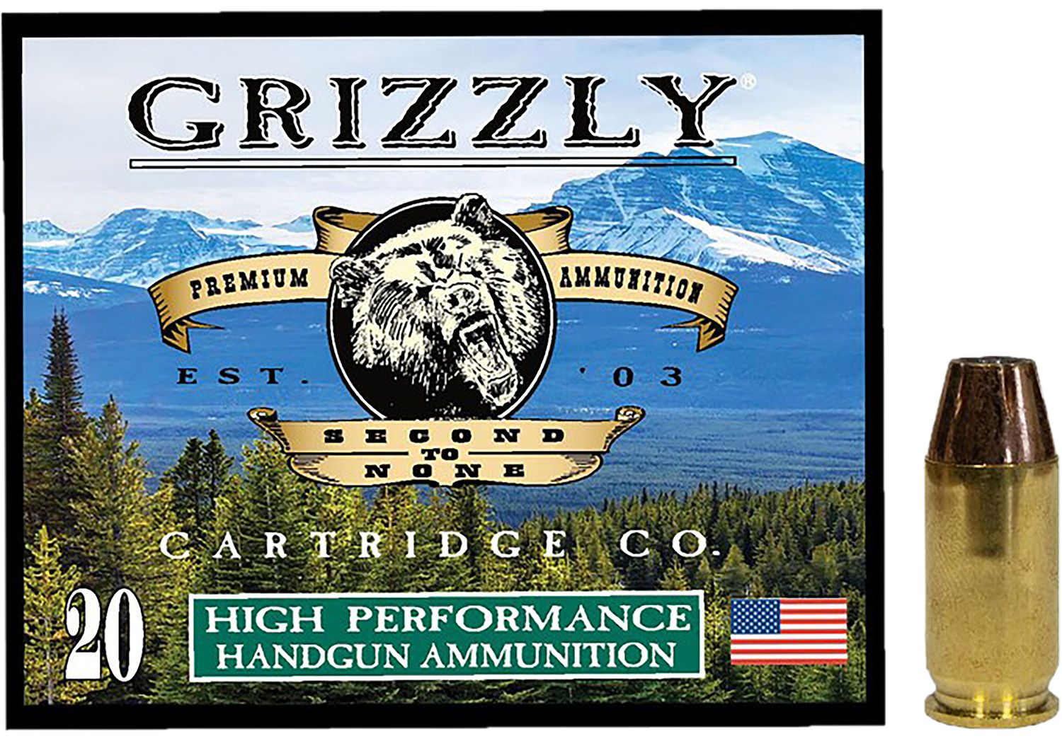 Grizzly Ammunition High Performance Pistol Ammunition GC45A2, 45 ACP, Jacketed Hollow Point (JHP), 230  GR, 1000  fps, 20 Rd/bx