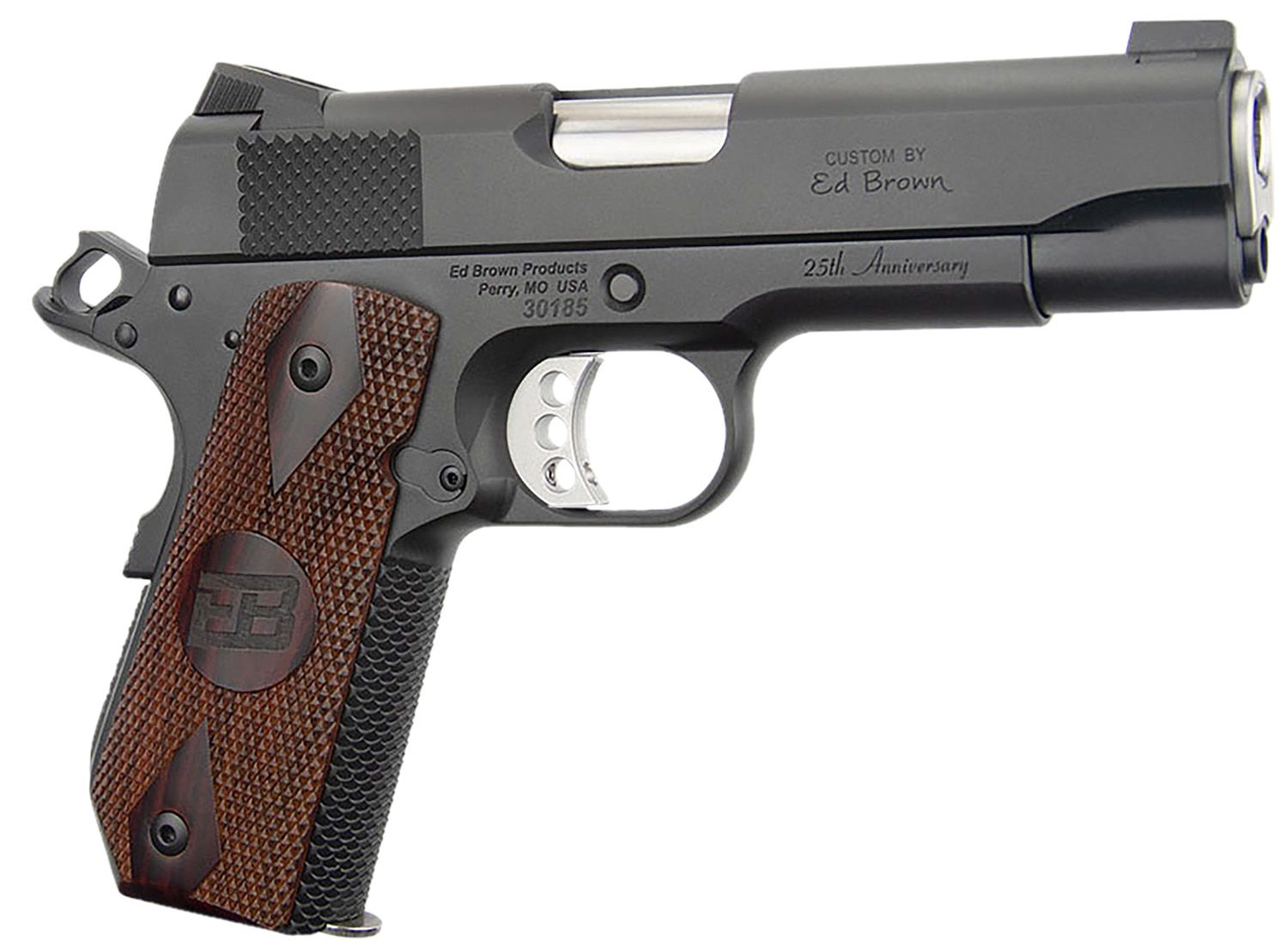 Ed Brown Kobra Carry 25th Anniversary Pistol KCG425, 45 ACP, 4.25in, Double Diamond Checkered Cocobolo w/EB Logo, Black Gen4 Finish