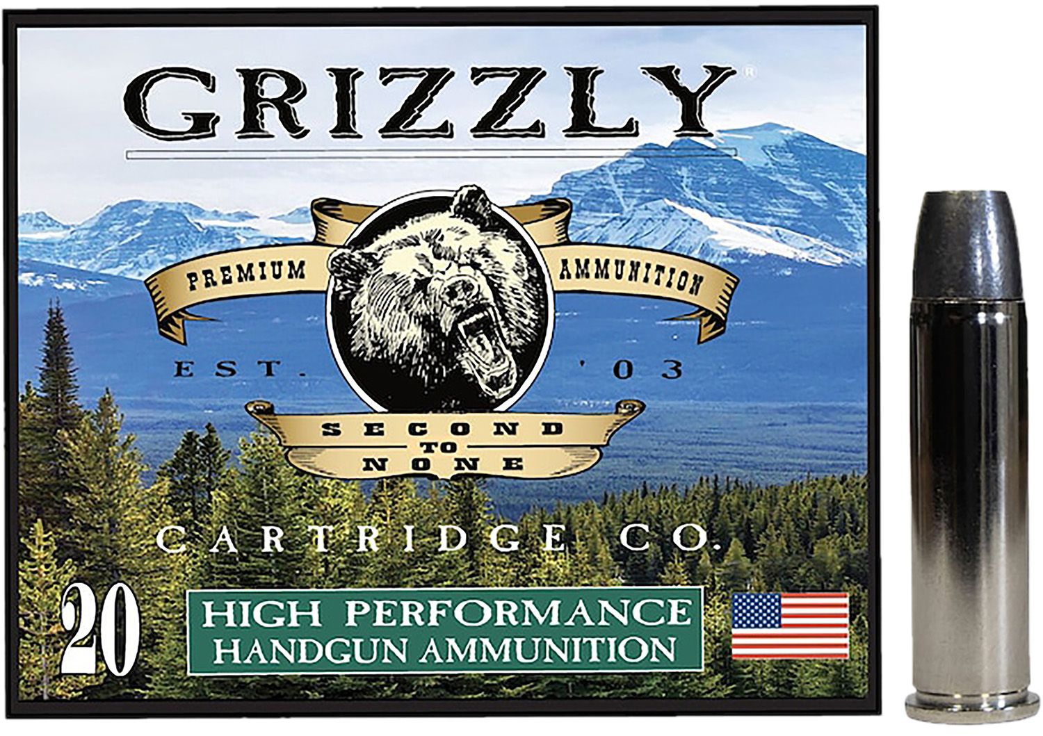 Grizzly Ammunition High Performance Pistol Ammunition GC357M14, 357 Mag, Wide Long Nose Gas Check, 200  GR, 1300  fps, 20 Rd/bx