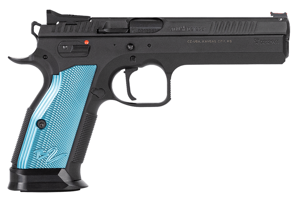 CZ-USA TS 2 Semi Auto Pistol 91222, 40 S&W, 5.28", Blue Checkered Aluminum Grips, Black Polycoat Finish, 17 Rds