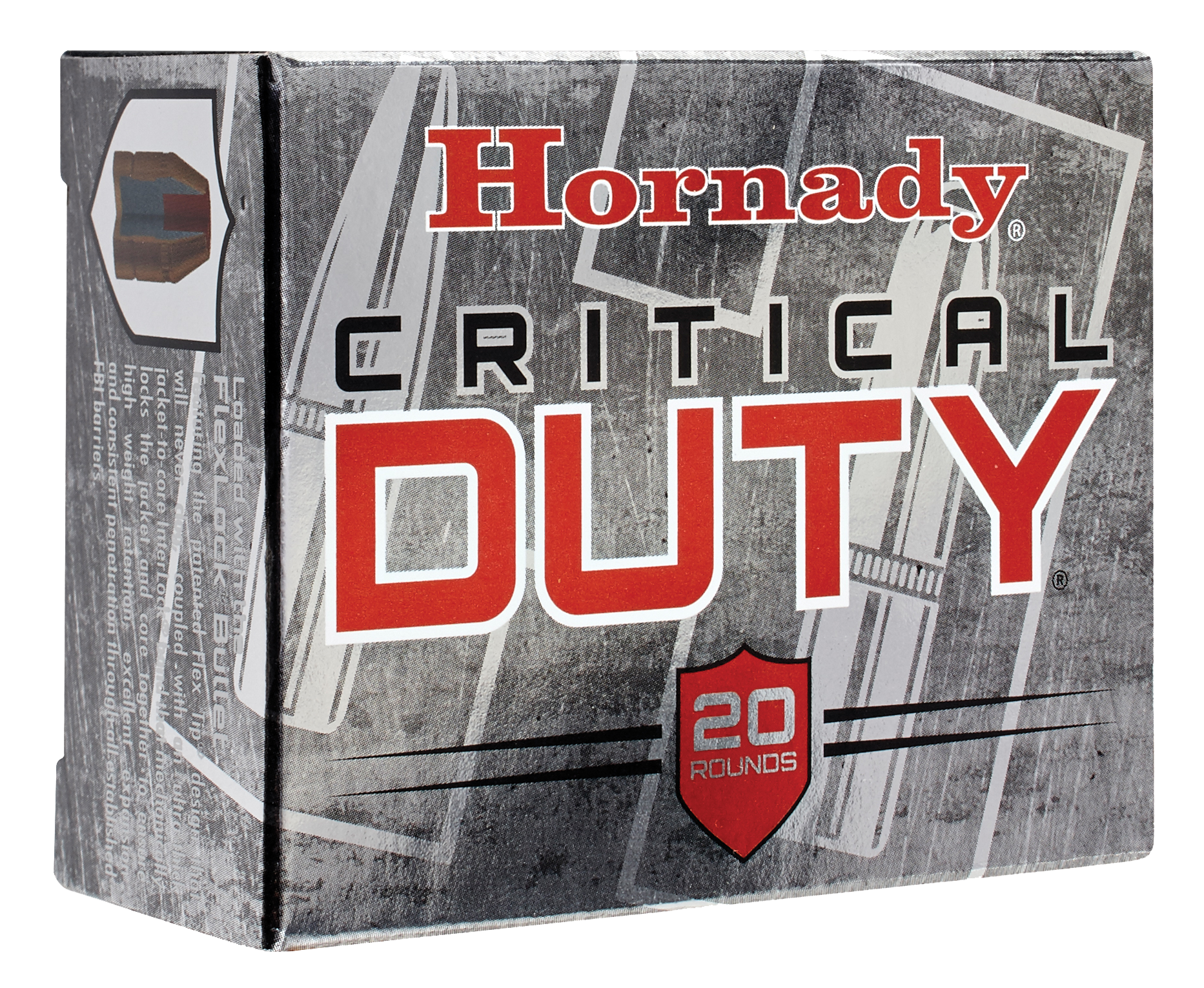 Hornady Critical Duty Pistol Ammunition 91256, 10MM, Flexlock Bullet, 175 GR, 1160 fps, 20 Rd/bx