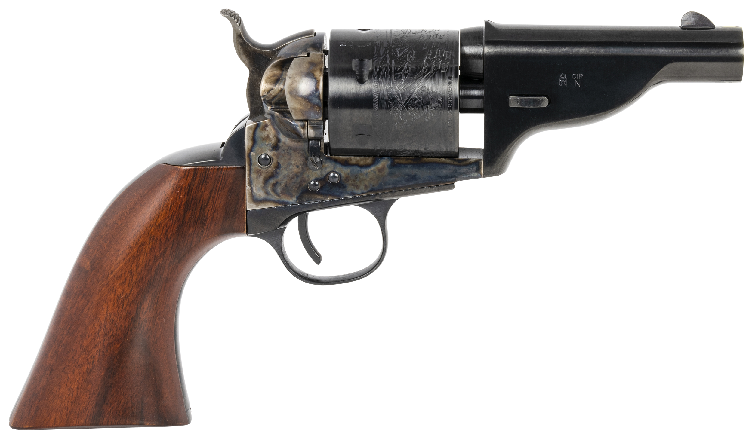 Taylors The Hickok Open-Top Army Revolver 550957, 45 Colt, 3.50", Walnut Grips, Color Case Hardened Finish, 6 Rds