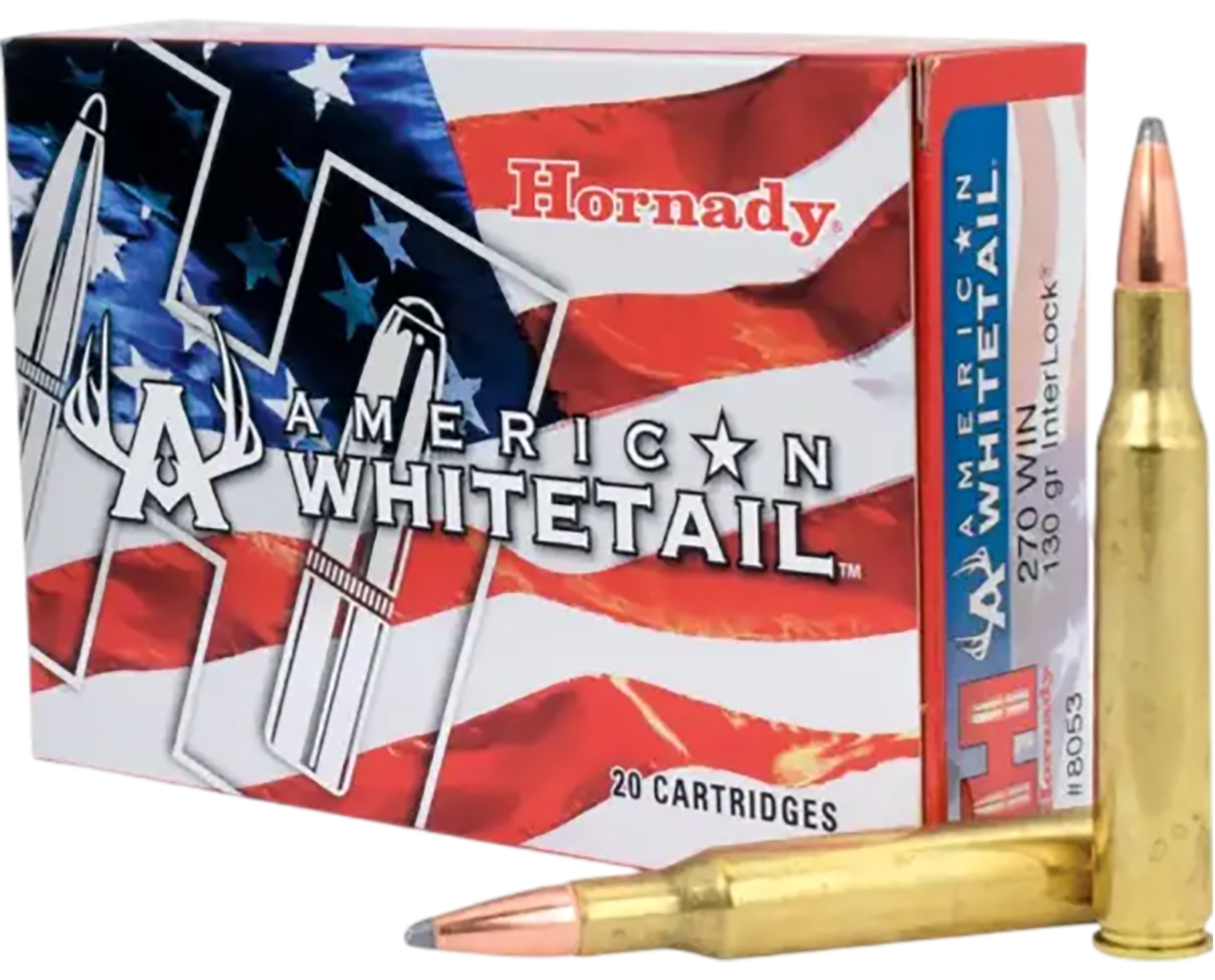 Hornady American Whitetail Rifle Ammunition 8053, 270 Winchester, Soft Point (SP), 130 GR, 3060 fps, 20 Rd/bx