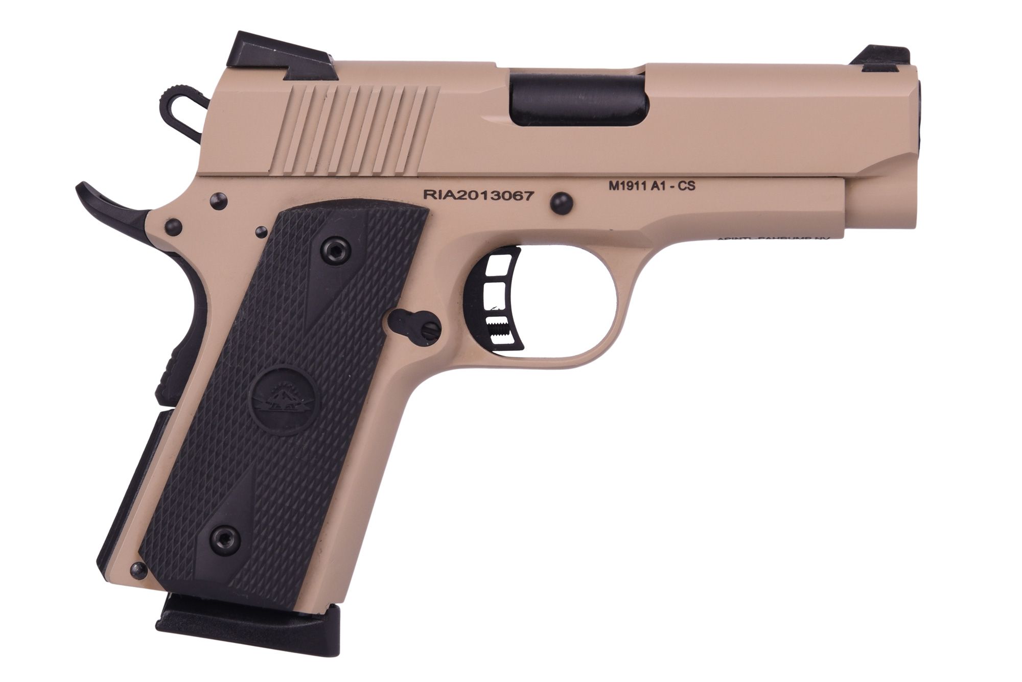 Rock Island Armory M1911 CS FDE Pistol 51543, 45 ACP, 3.5in, Black Rubber Grips, 7 Rds