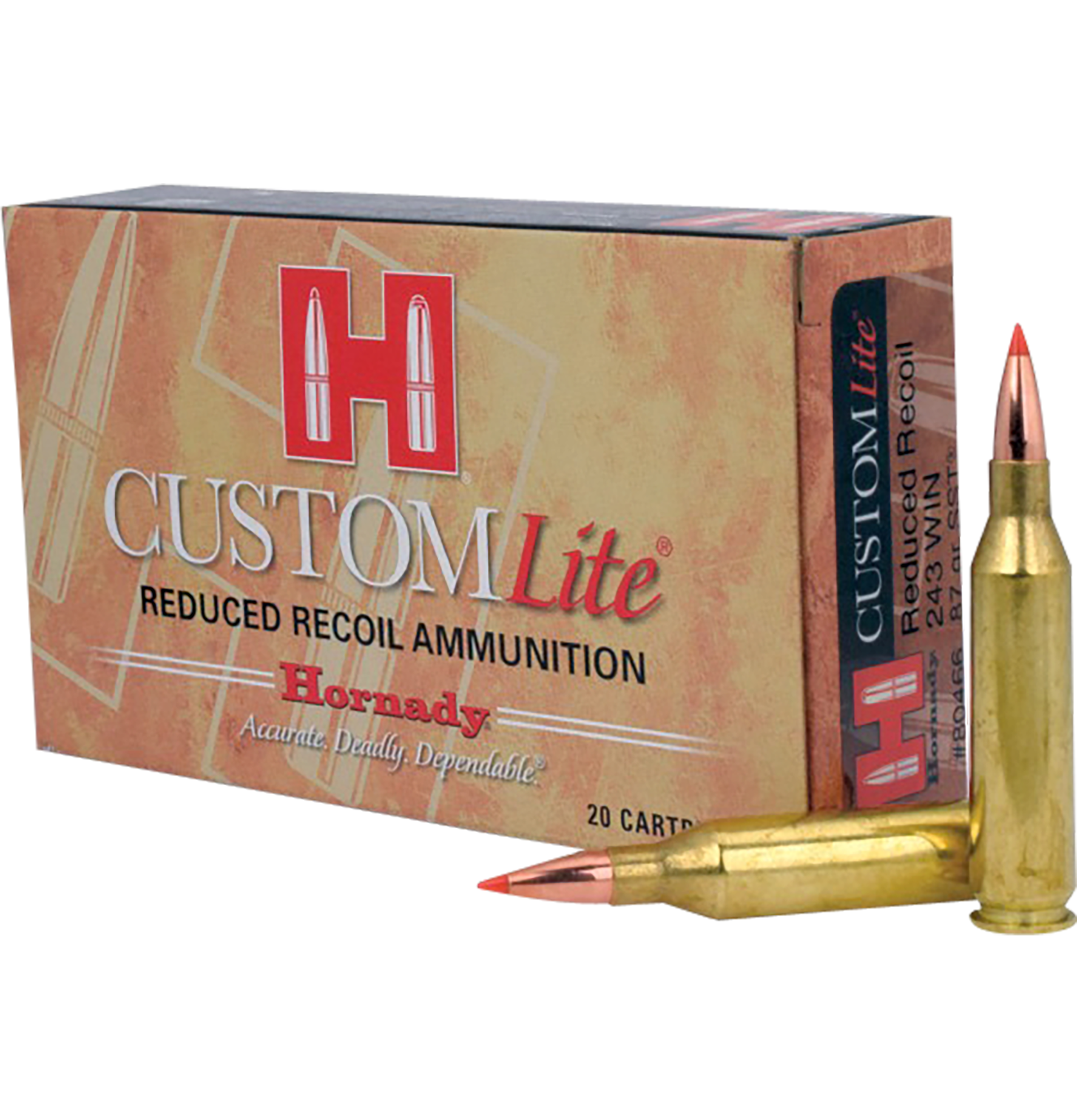 Hornady Custom Lite Rifle Ammunition 80466, 243 Winchester, SST, 87 GR, 20 Rd/bx