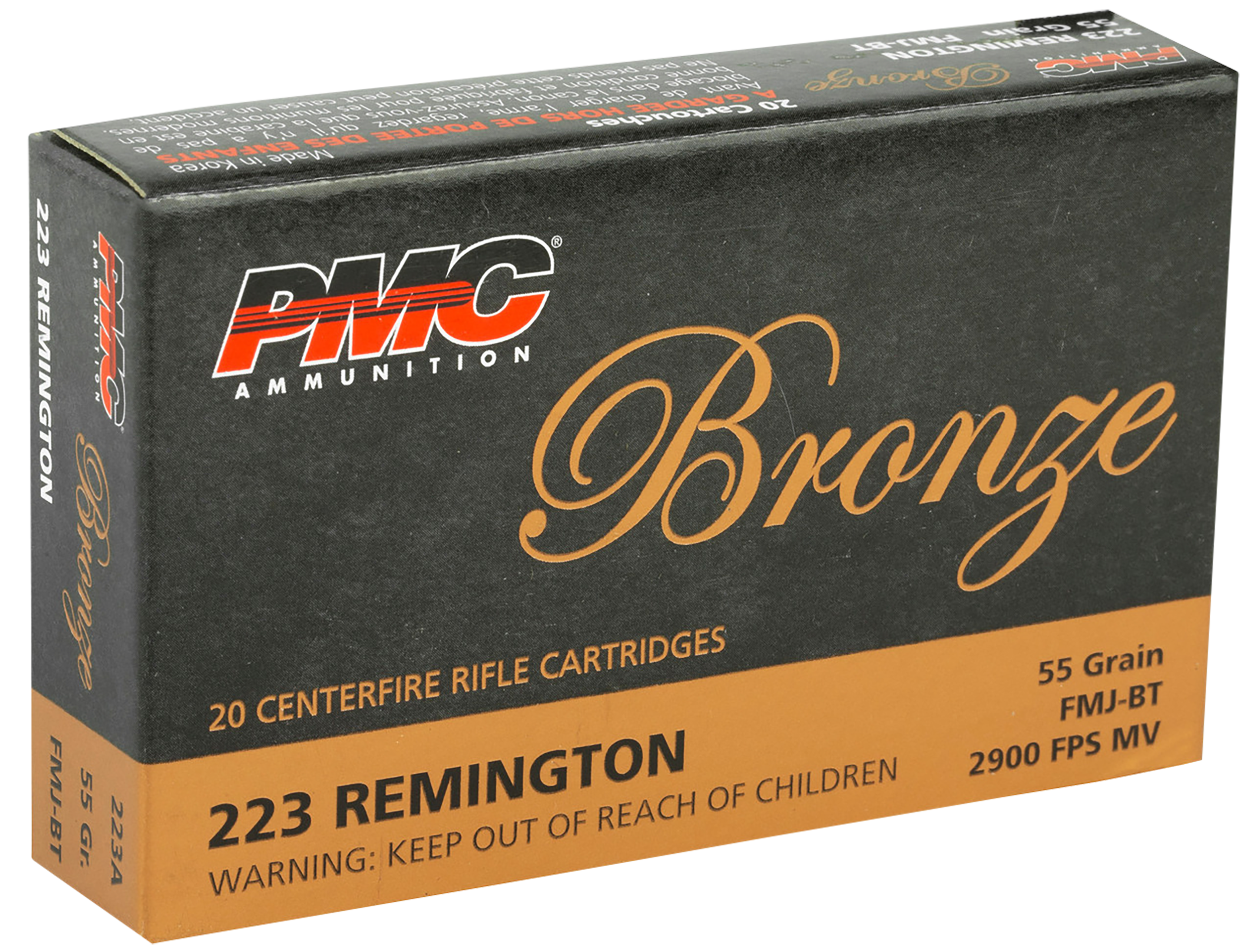 PMC Bronze Line Rifle Ammunition 223A, 223 Remington, FMJ Boat-Tail, 55 GR, 3200 fps, 20 Rd/bx
