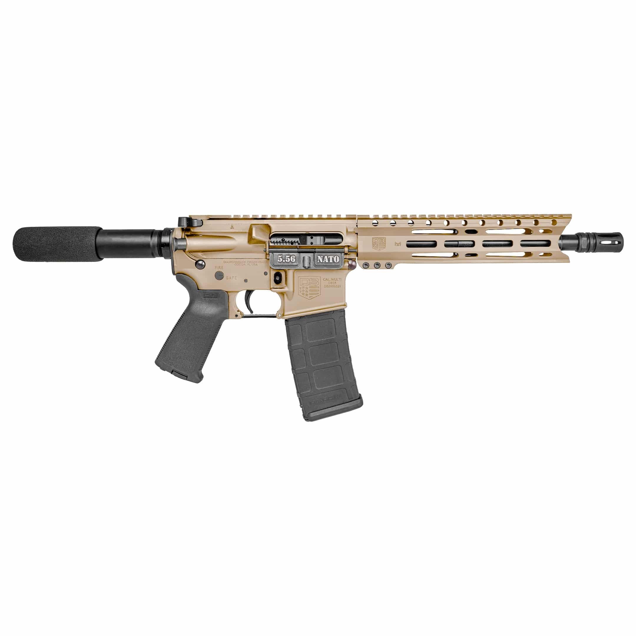 Diamondback Carbon DB15 Pistol DB1915K061, 5.56 NATO, 10in, No Stock, MOE Grips, FDE Finish, 30 Rds