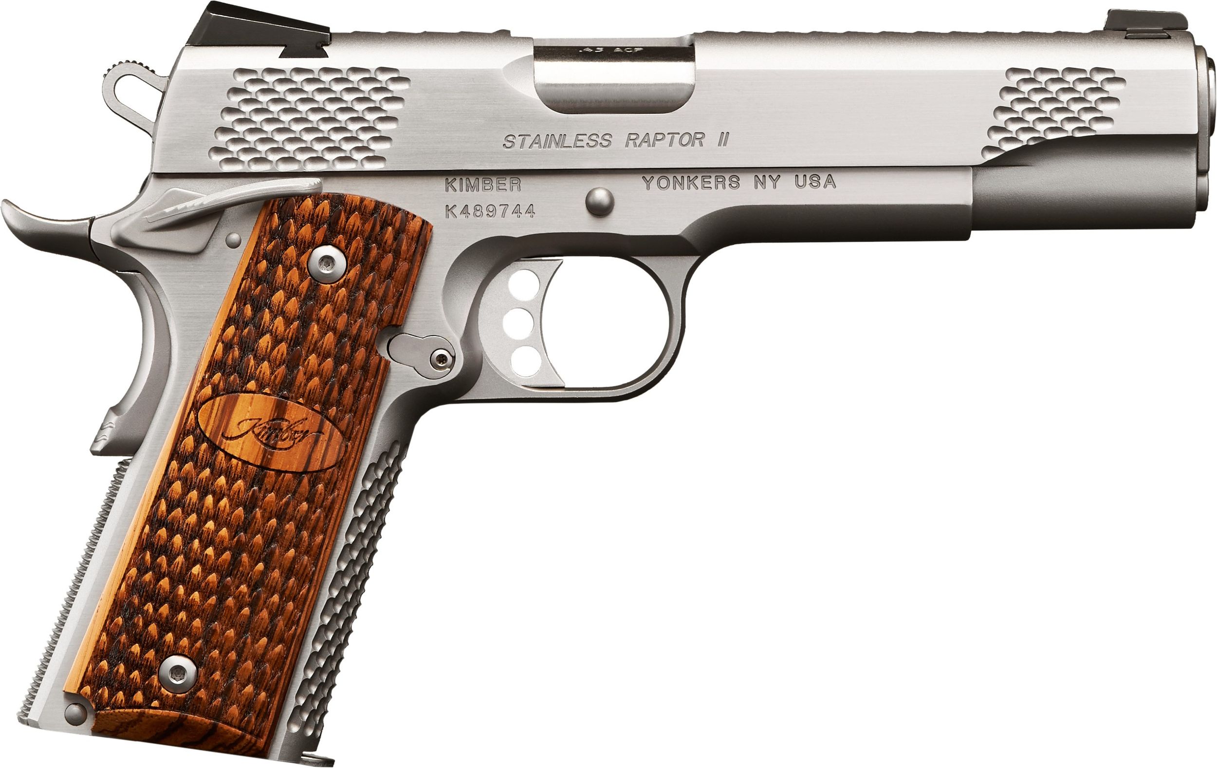 Kimber Stainless Raptor II Pistol 3200181CA, 45 ACP, 5in, Wood Grips, 8 Rds
