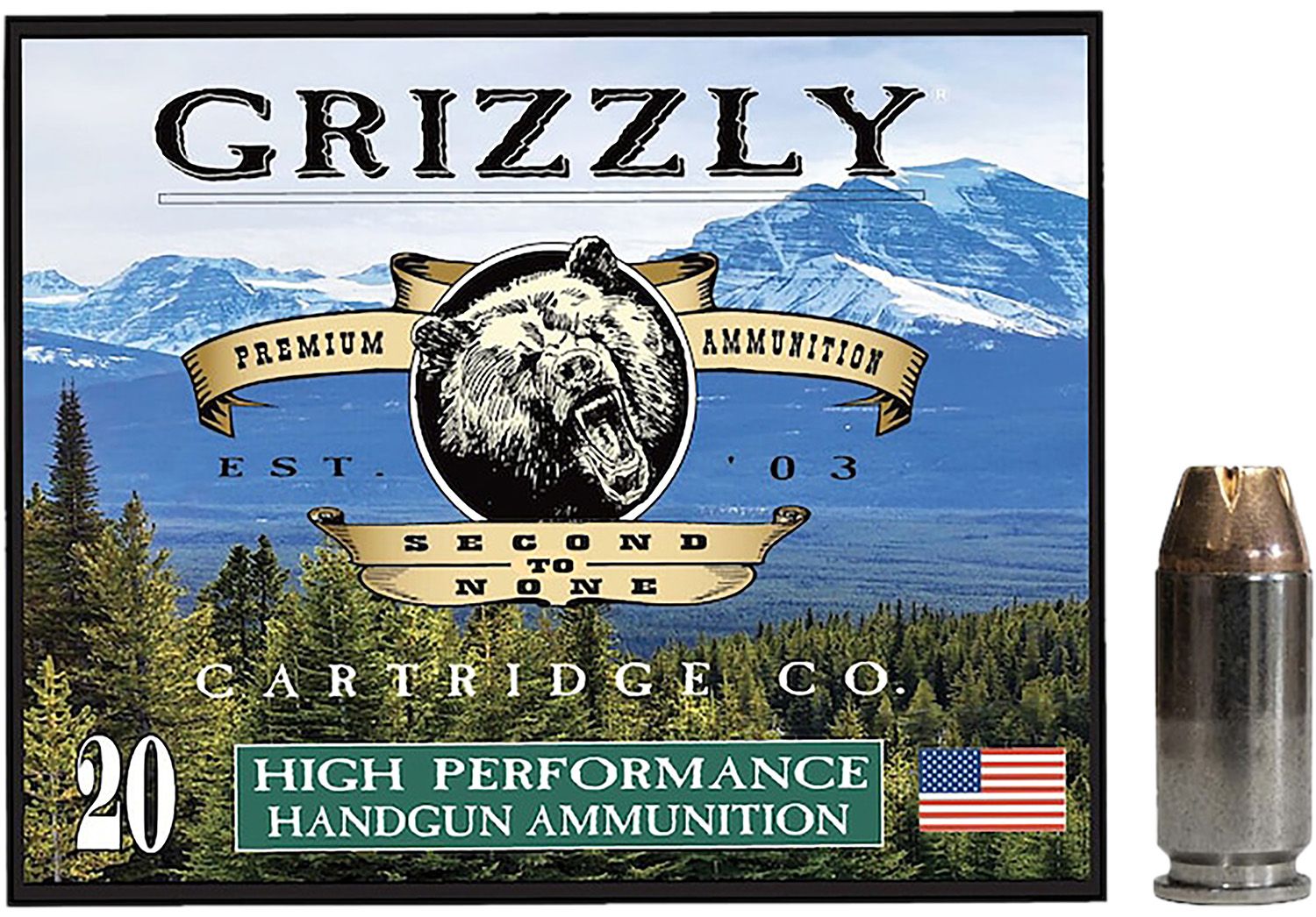 Grizzly Ammunition High Performance Pistol Ammunition GC4SW4, 40 S&W, Jacketed Hollow Point (JHP), 180  GR, 1125  fps, 20 Rd/bx