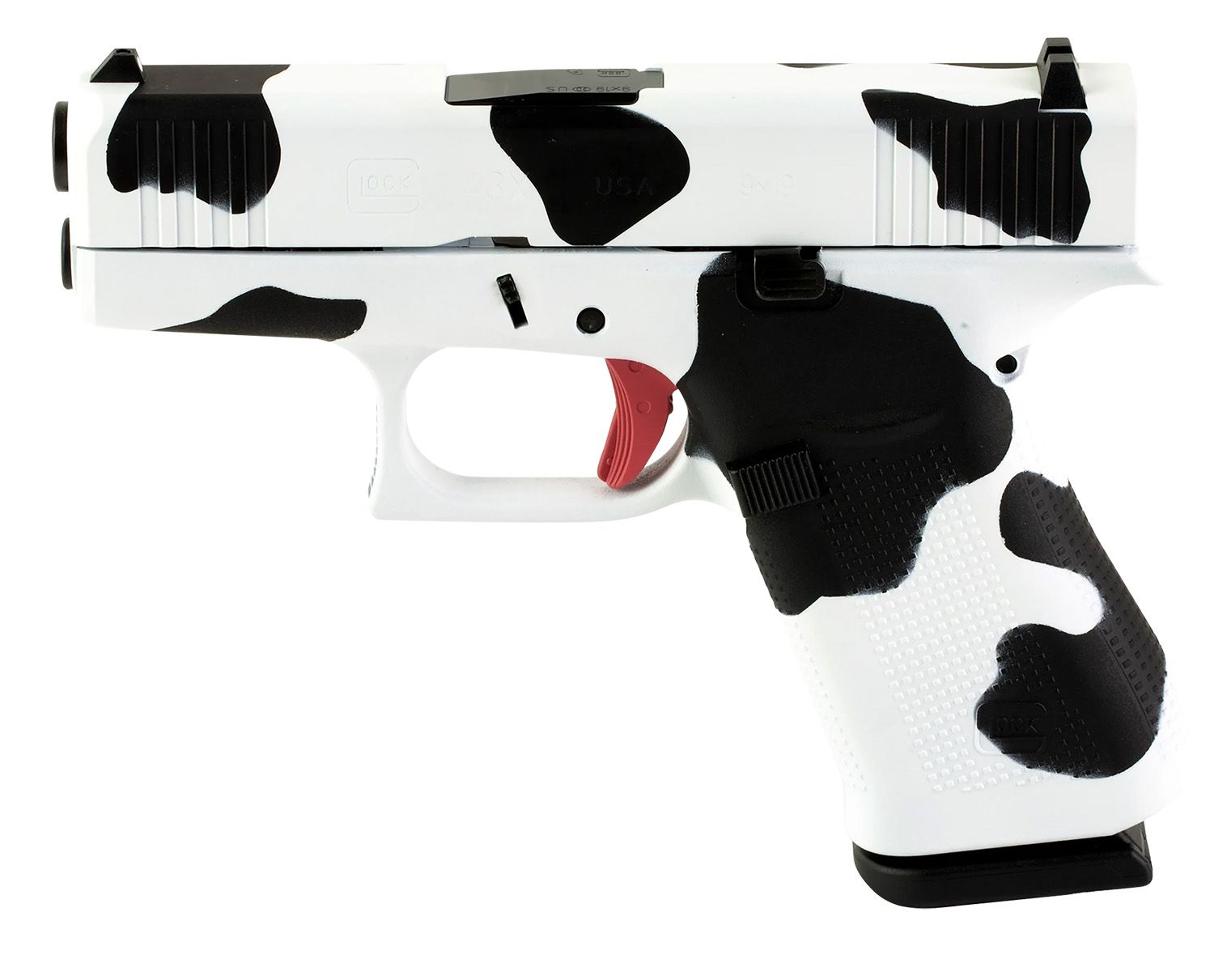 Glock G43X Pistol UX4350204MOO, 9mm Luger, 3.41in, Textured Polymer, Cow Print Cerakote Finish, 10 Rds