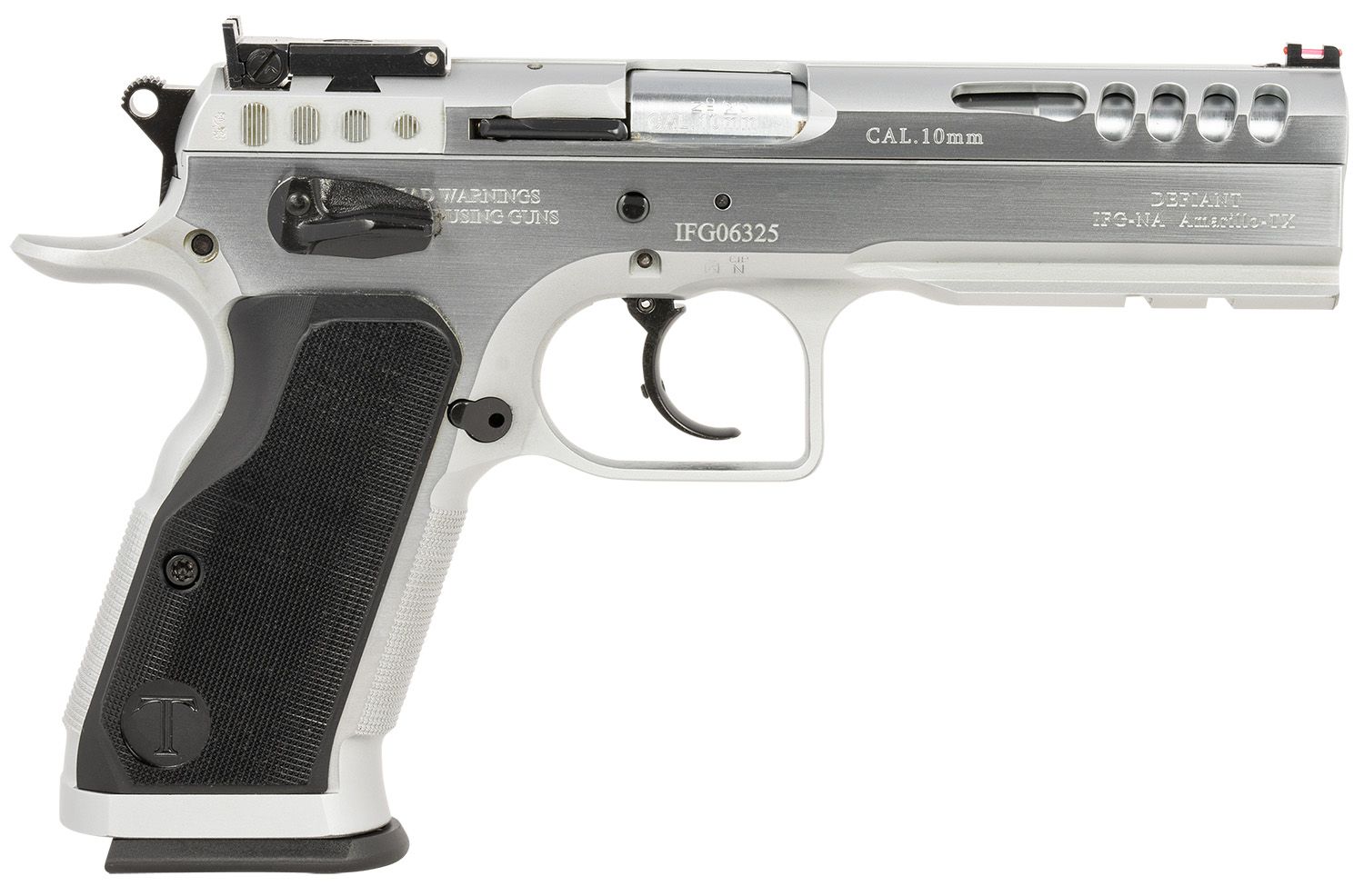 EAA Defiant Stock Master Pistol TFSTOCKM10, 10mm Auto, 4.75in, Black Aluminum, Hard Chrome Finish, 13 Rds