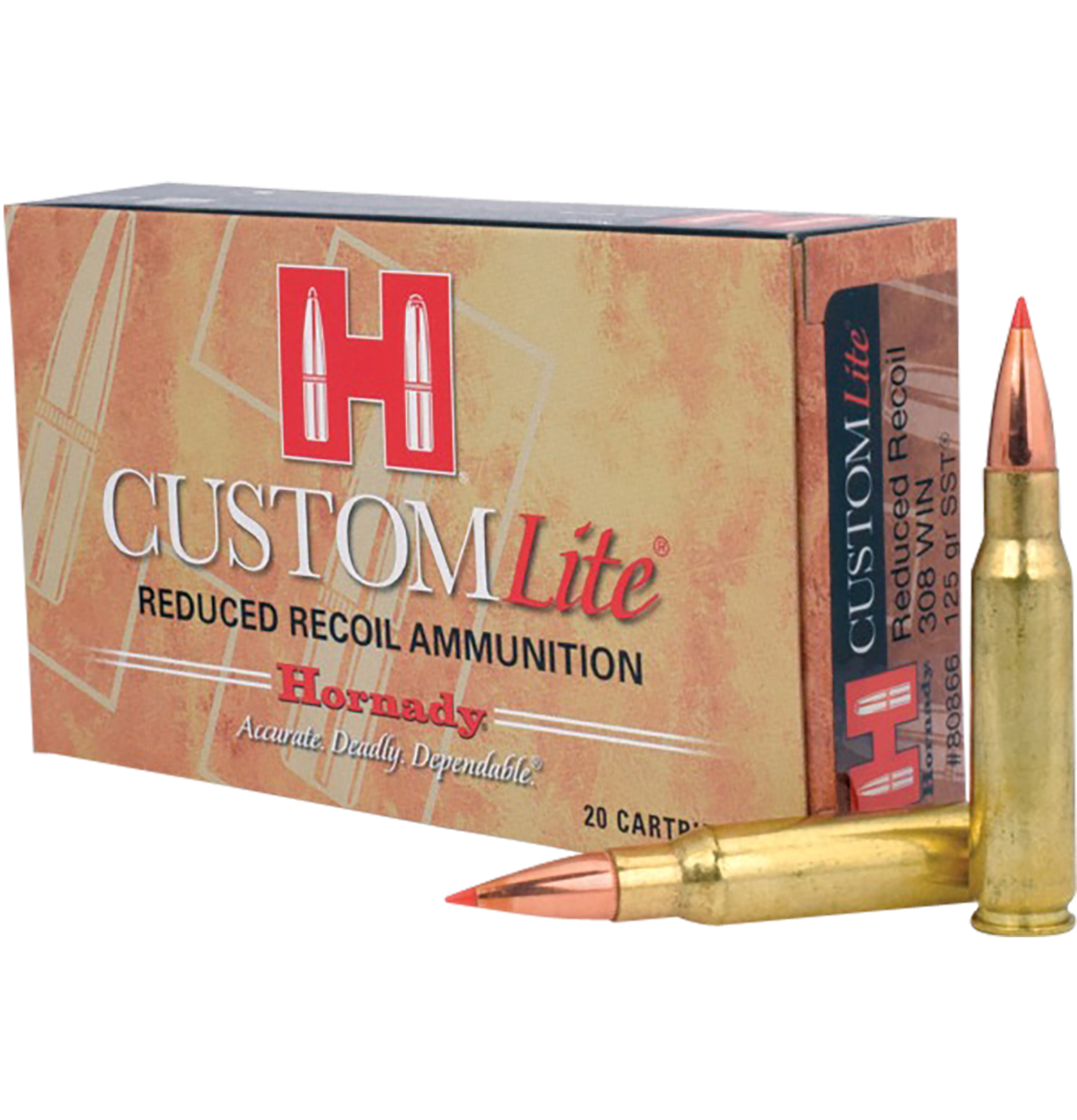 Hornady Custom Lite Rifle Ammunition 80866, 308 Winchester, SST, 125 GR, 2675 fps, 20 Rd/bx
